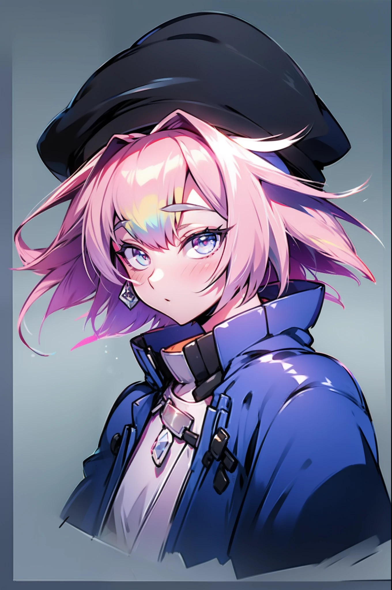 O destino de Astolfo , uniforme de futebol,diamond, multicolored hair, multicolored eyes,hat, blue jacket,eyewear on head