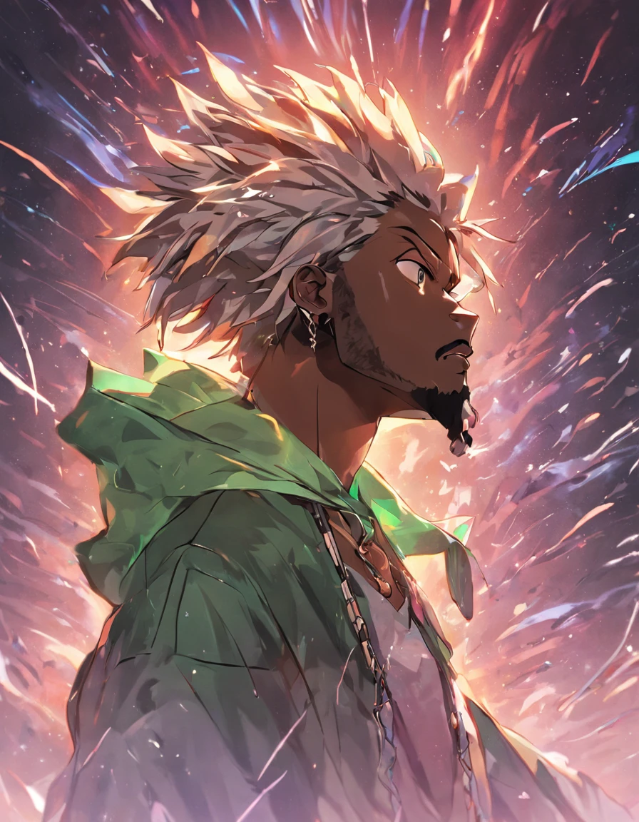 c4tt4stic, one dog, black man Rasta, bicho, em pleno crescimento (extremamente detalhado CG unidade 8k papel de parede, melhor qualidade, imagem ultra-detalhada, Excellent illustration, extremamente gracioso e bonito, high resolution, dynamic viewing angle, Dynamic Stance, olhos azuis, (cabelos multicoloridos + cabelos prateados: 1.3 + cabelos ruivos 1.2 + cabelo roxo + cabelos amarelos: 1.3 + cabelos verdes), "