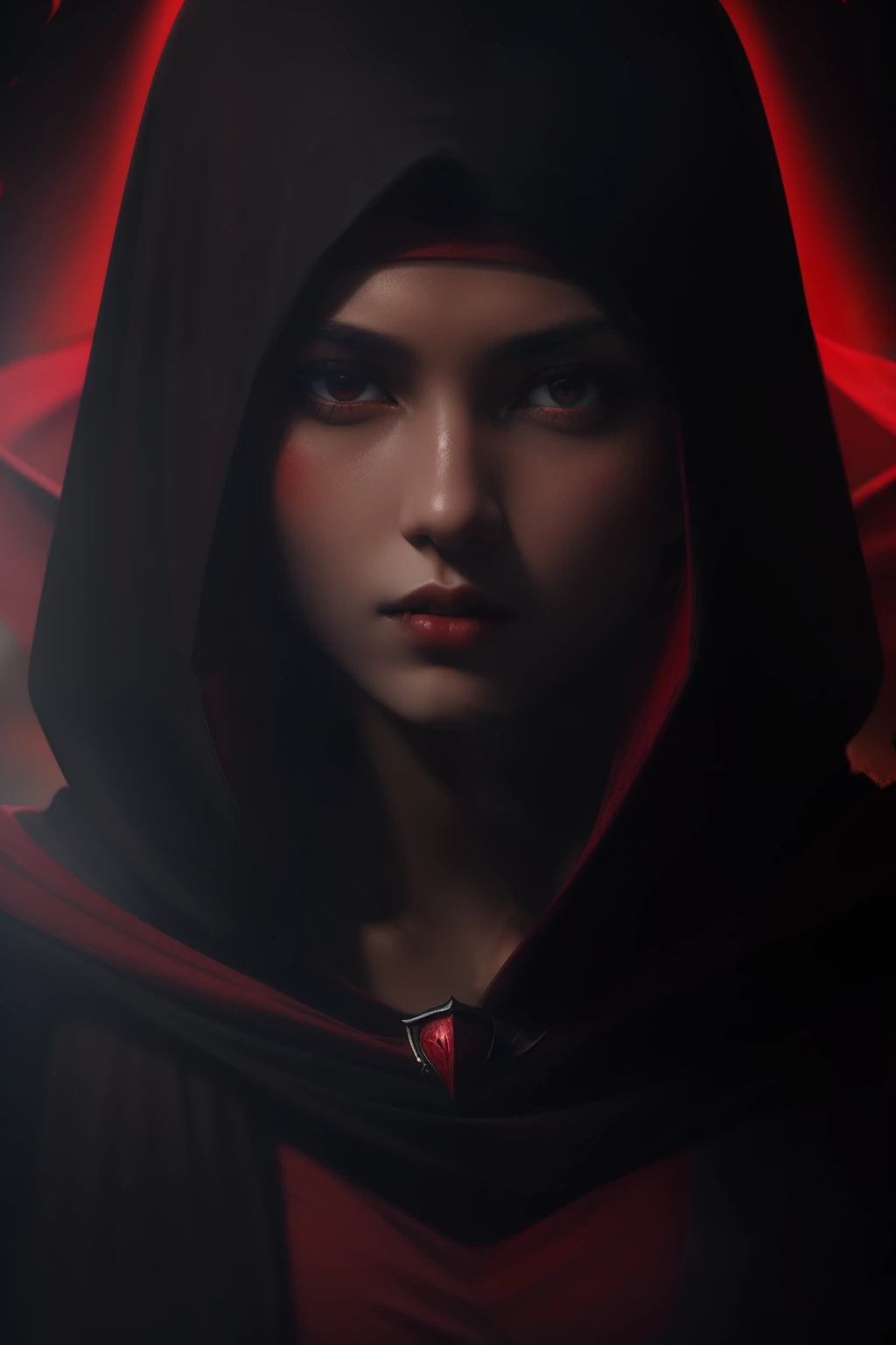 (RAW photo, 4k, masterpiece, high resolution, extremely complex) (realistic: 1.4),(Bandage wrapped around the head covering one eye),(red and black clothes covering the whole body),(pointed ear), (big red bat wings), cinematic lighting, (((half-vampire female character))), Ground Focus, (night), fog, medieval\(Style\), (Best Quality), (Highres),(tone dark-skinned),(short red hair),(big flowing red cape),(8k deadpan face),(red eyes),(ulzzang-6500:1.0),(solo),(spectators),(penetrate gaze ),(side),(mysterious catacomb environment),((speed)),(reality)