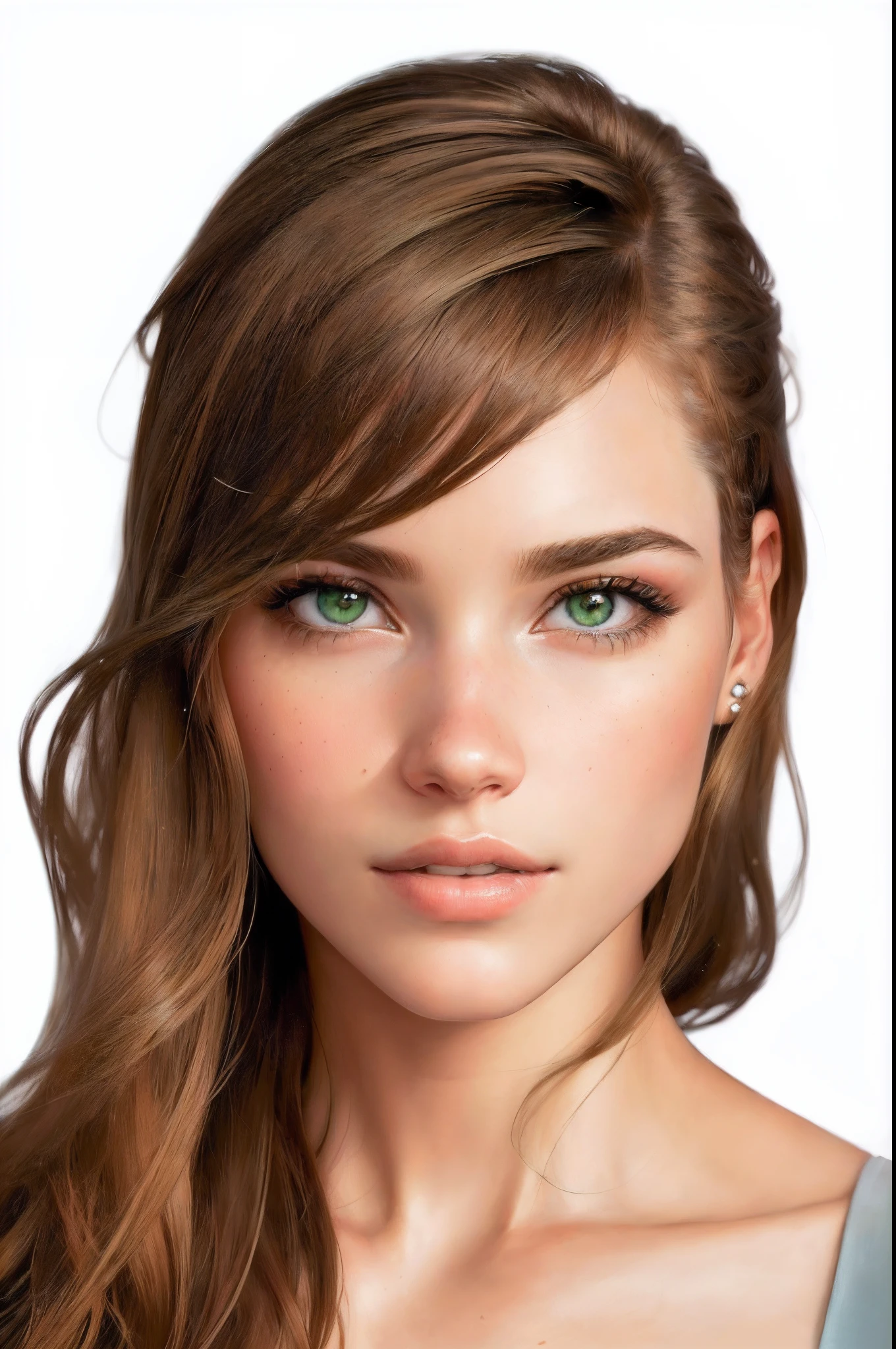 um close up de uma mulher com cabelos longos e olhos verdes, rosto bonito fotorrealista, rosto bonito realista, Retrato de Barbara Palvin, rosto perfeito sombreado realista, rosto bonito hiperrealista, rosto perfeito realista, modelo de rosto perfeito, rosto realista altamente detalhado, realistic digital illustration, pintura digital hiper-realista, belo rosto realista, rostos fotorrealistas, pintura digital fotorrealista. Octano, heaven, Starry sky, Noite, uma mulher de cabelos vermelhos, night sky, sozinho, ao ar livre, Building, nuvem, milky ways, sentado, tree, cabelos longos, Urbano, de frente, field of sunflowers, back, cabelos longos, Comovente,