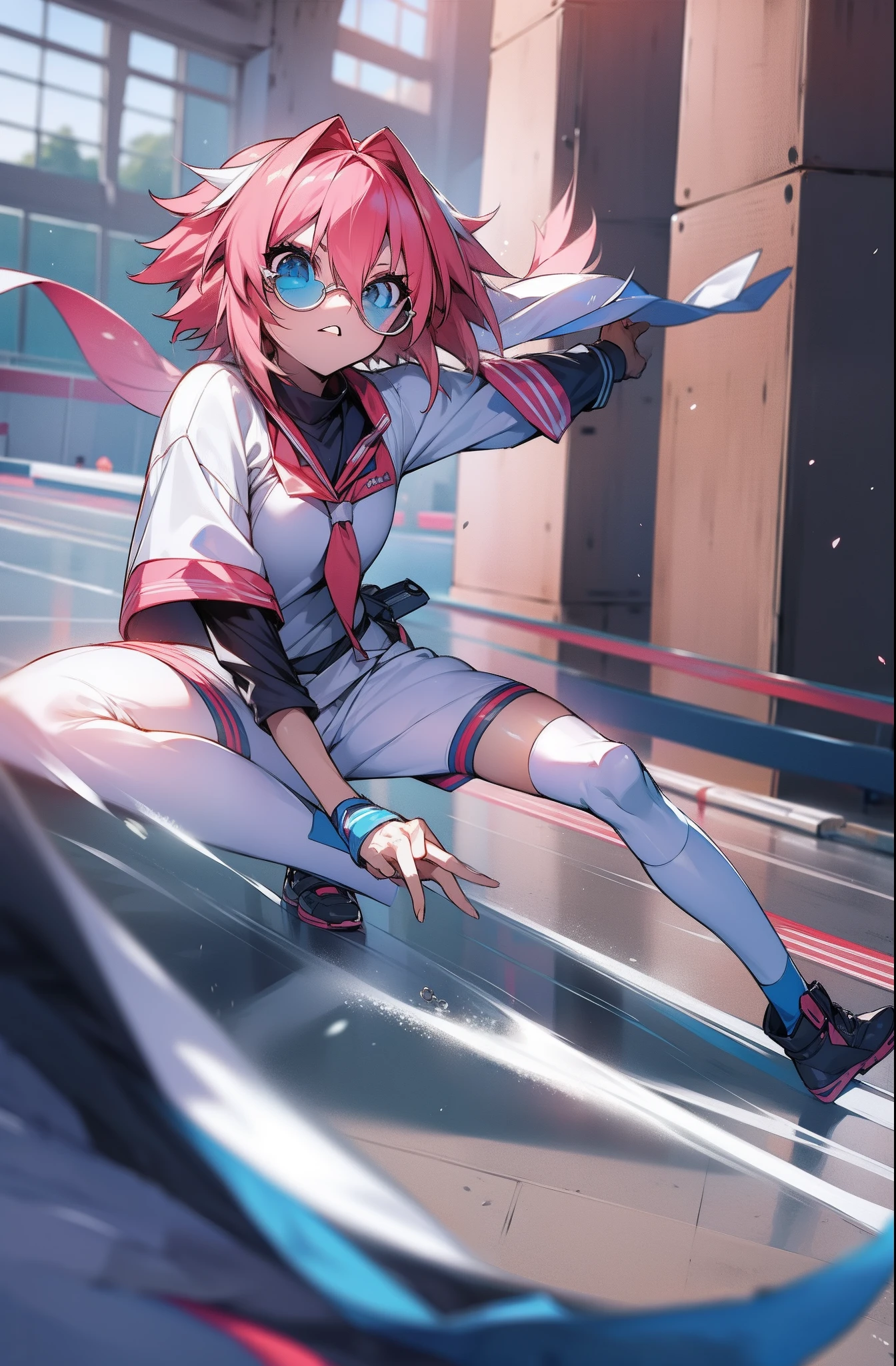 O destino de Astolfo,1girl , uniforme de futebol, running glasses