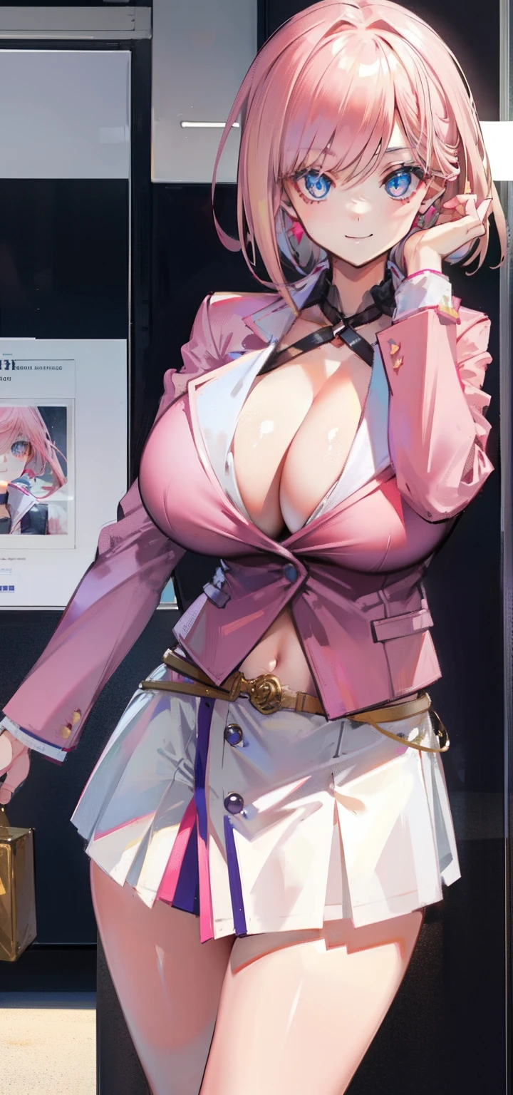 Girl wears blazer A smile top-quality beuaty girl short-hair Pink hair The blonde huge tit tmasterpiece eBlue eyes