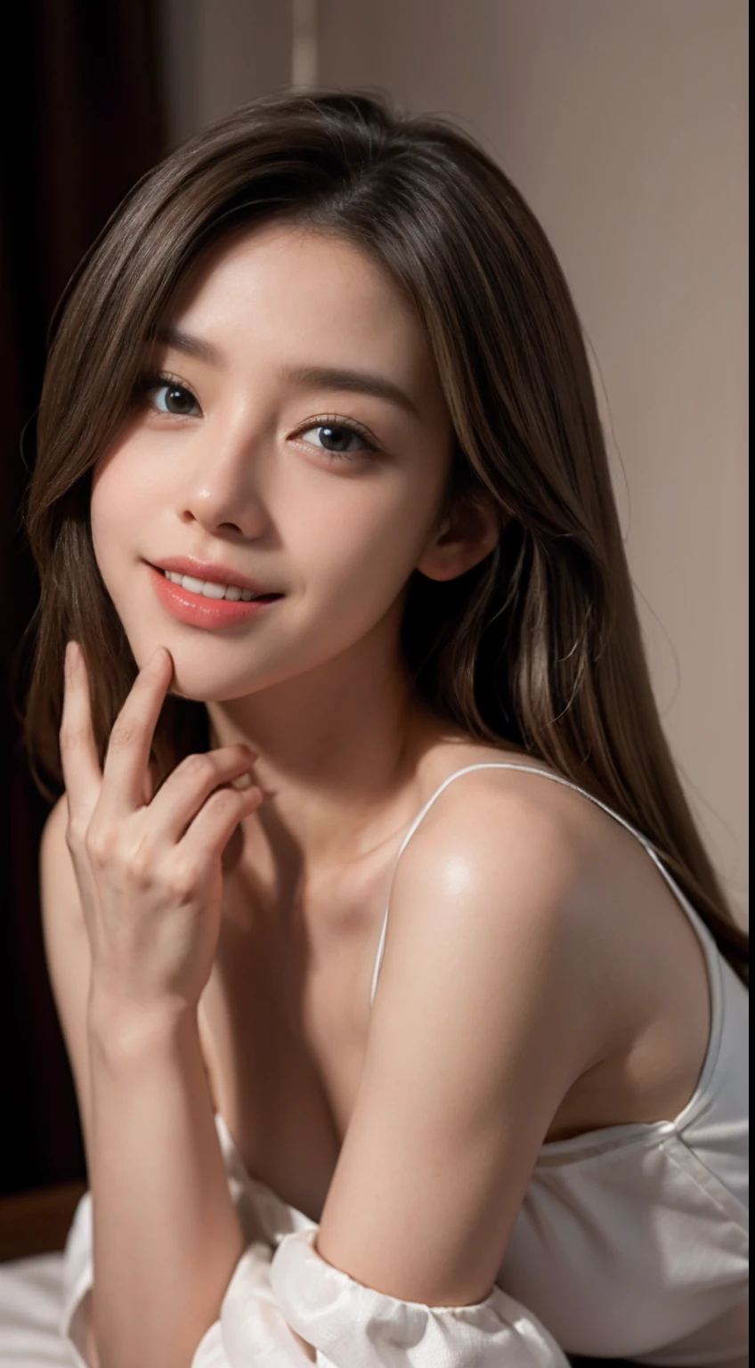 ((top Quority,8K,tmasterpiece:1.3)),beuaty girl,1 woman,humongous large breast:1.3,slim toned body:1.1,joyful smile,Dark brown hair,the maid outfit,Super detailed face,Detailed lips,Detailed eyes,二重まぶた,Kneeling,blond hairbl,eBlue eyes