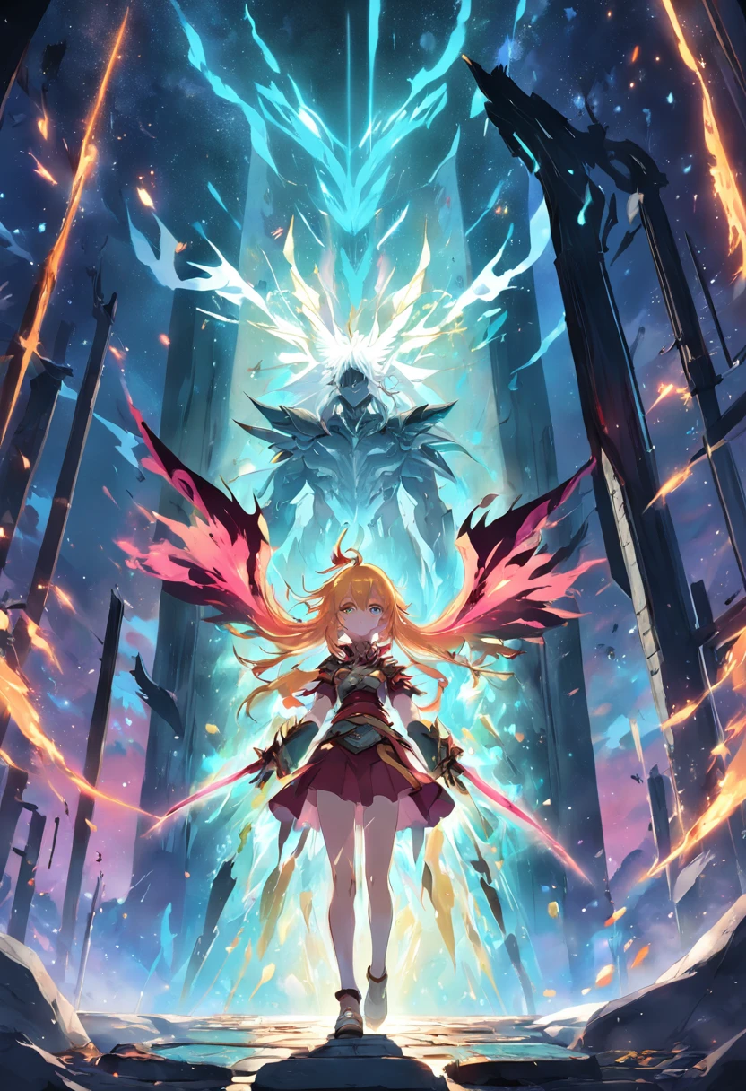 quadro de avisos guilda, rpg fantasy, anime style, dia ensolarado, muitas pessoas, super detalhado, cores vibrantes, impeccable lighting