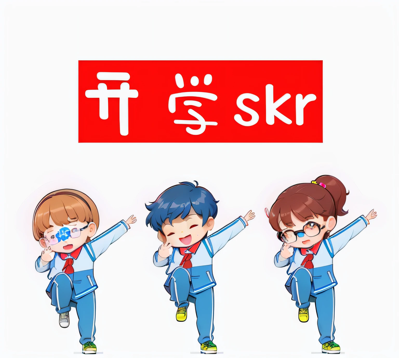 Three children in school uniforms pointed to the sky, Sk, shaxi, R - MK, 8K -- height 768, Middle metaverse, OSR, 8 k'' ), 8khdr, inspired by Shi Rui, 【 sciart 💙💜 mson, ¯_(ツ)_/¯, watermarked:-1, !8K!