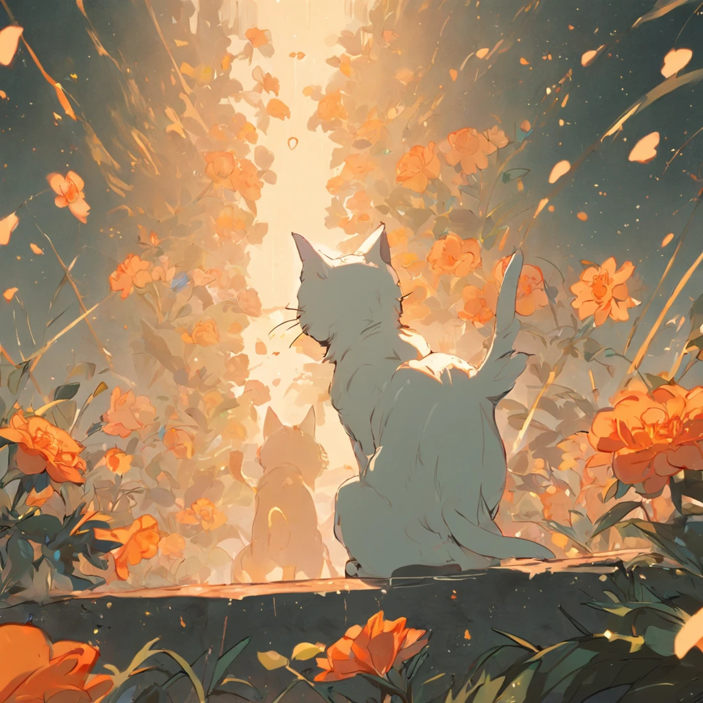 Cute kittens, Jumps, meowing, Playing, scratch, flipped, Cute.green-eyed,Orange cat,Rose flower,Collar,Skysky