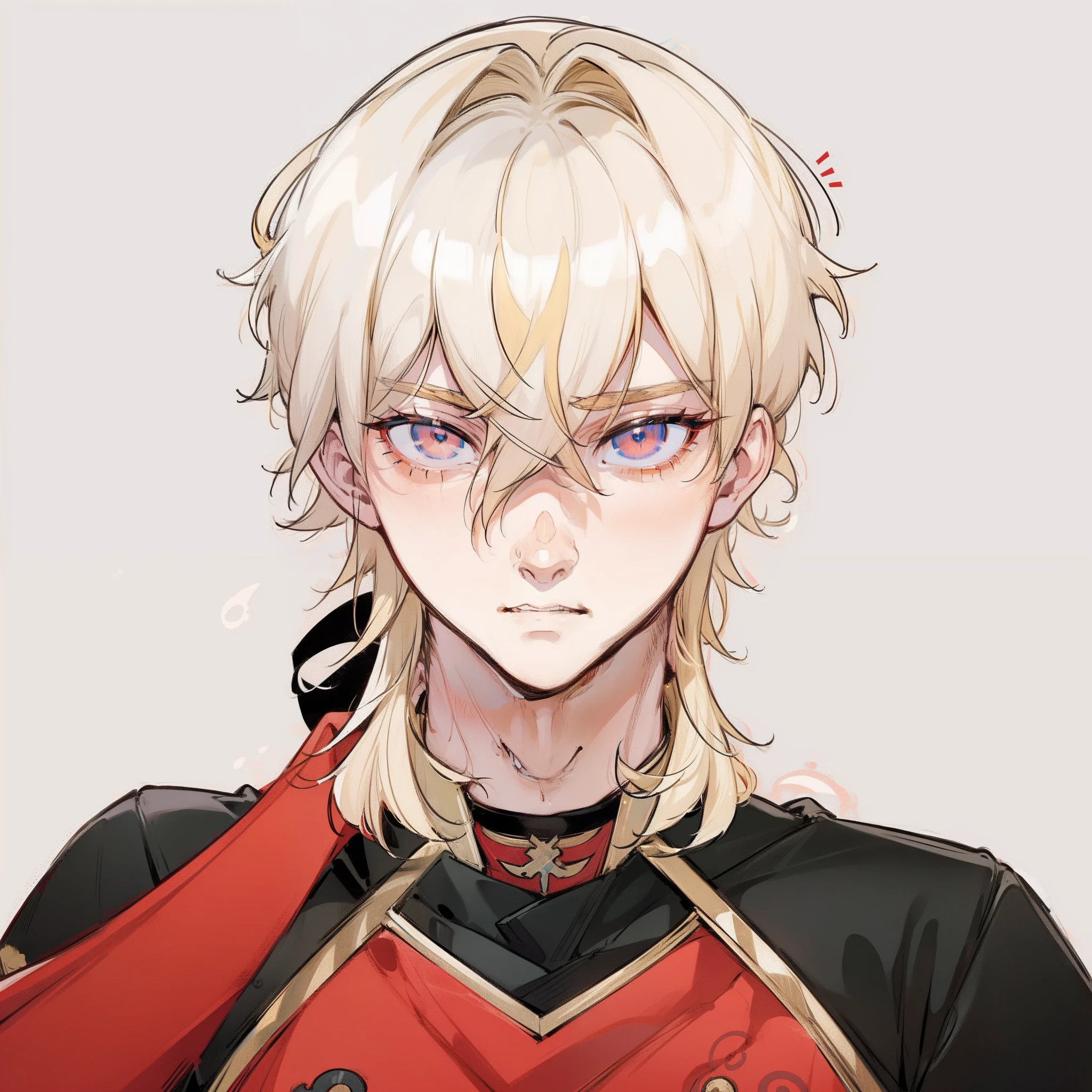 A man with blonde hair and glasses wearing a red and black uniform, Keqing de Genshin Impact, Gatilho Estilo de Arte de Anime, arte chave do anime, Beautiful androgynous prince, como um personagem de anime, cara bonito na arte demon slayer, personagem de anime masculino, Hajime Yatatate, estilo anime masculino, arte anime de alta qualidade, Principais visuais de anime, personagem de anime