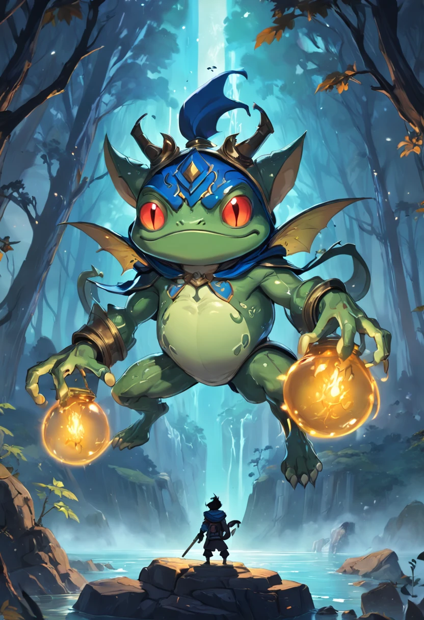 Rob Gonsalves/world of warcraft/Cuphead art style, vectorial, scribbles, Logo design, Full body illustration of anthropomorphic drawing of a frog man in silhouette::1.0 Wearing a fisherman's hat, Wearing ancient costumes, model poses, Mountain and sea show in the background, simplistic design, RTX, hyper HD, cellshading, 32K, Ray tracing, The is well defined, Cartoon, Realistic, Drawing, Unreal Engine 5, rendering by octane, Shaders, 。.3D,theelementoffire,Release the fireball,Immortals
