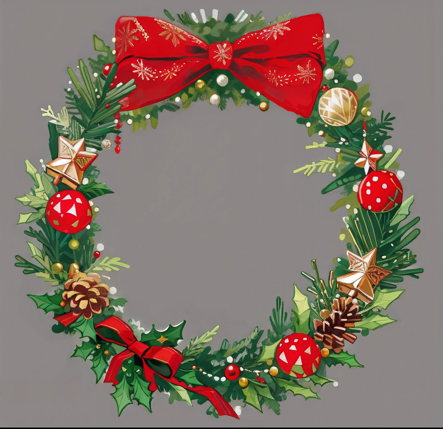 Close-up of a wreath with pine cones and ornaments, festivity, Christmas, Merry, hight decorated, ornamental halo, ornament crown, Holiday, intricate ornament halo, festivity, cheerfulness!!!, 2 0 1 5, 2015, hyper realisitc, 2 0 1 8, 2018, Round, Grand!, cheerfulness, 2 0 1 6