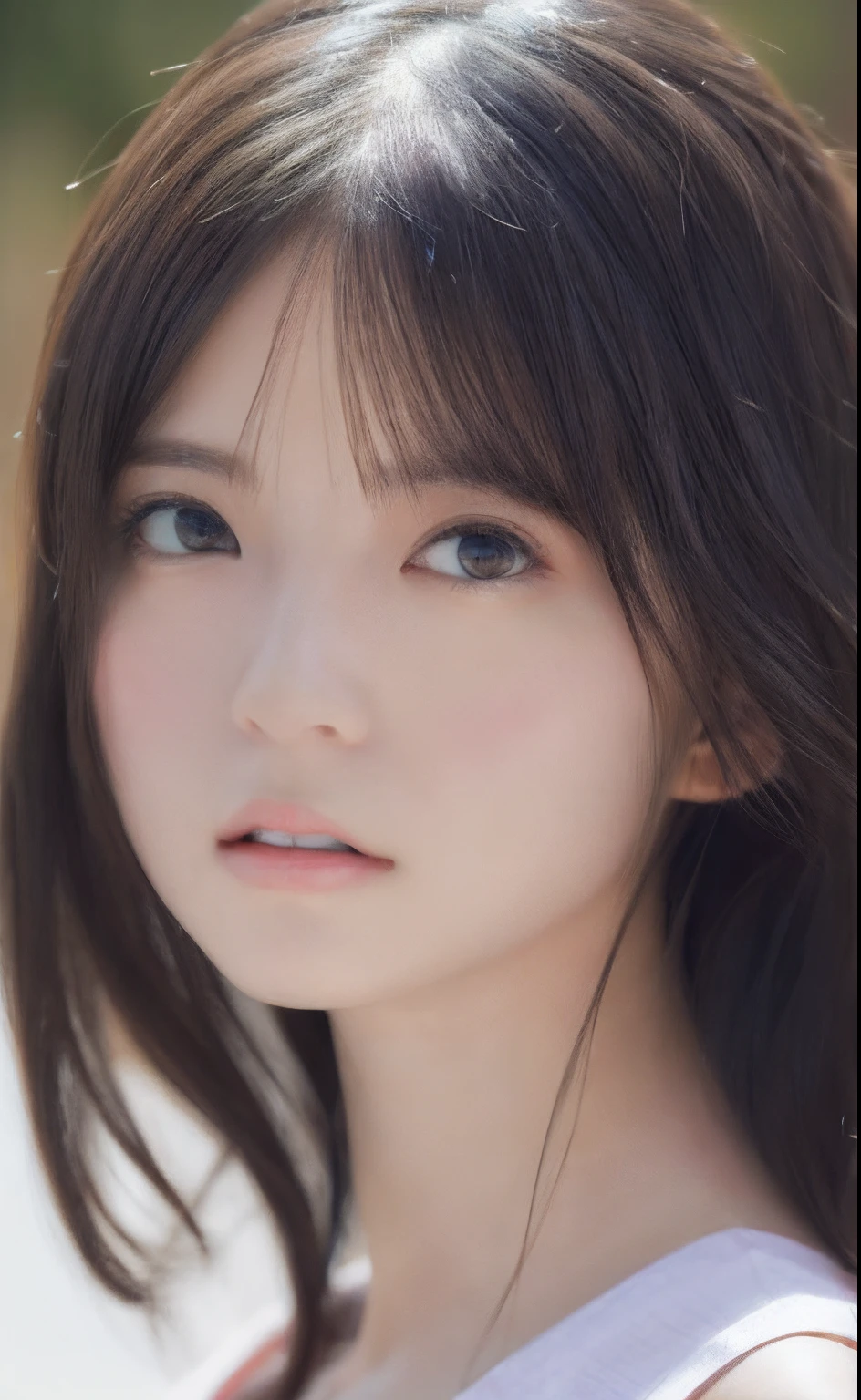 masutepiece, Best Quality, Illustration, Ultra-detailed, finely detail, hight resolution, 8K Wallpaper, Perfect dynamic composition, blazing, no make-up face, Clarity Skin, Beautiful detailed eyes, A dark-haired、Sexy face, (Open mouth:0.8), Dazzling white light background