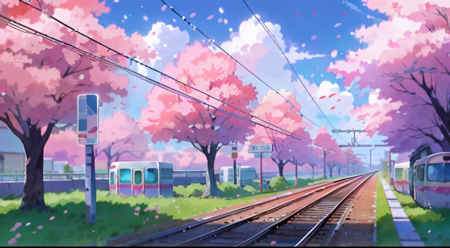 Anime landscape train tracks, Anime background art, beautiful anime scenery, Anime landscapes, anime backgrounds, Anime landscape, beautiful anime scenes, anime beautiful peace scene, anime countryside landscape, anime landscape wallpapers, train station background, colorful anime movie background, Detailed scenery —width 672, background artwork, Anime art wallpaper 4k