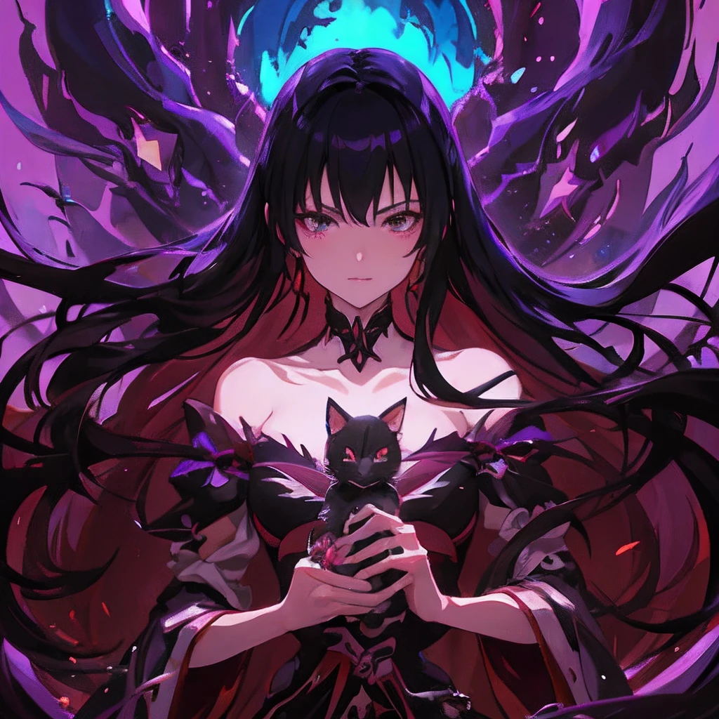 Anime girl with long hair holding a cat in her hands, badass anime 8 k, menina anime demon, estilo anime 4K, Anime Art Wallpaper 8K, Anime Art Wallpaper 4K, Anime Art Wallpaper 4K, Papel de parede anime 4k, gothic maiden anime girl, 4k anime wallpapers, Anime Wallpaper 4k, Anime Wallaper, shalltear bloodfallen