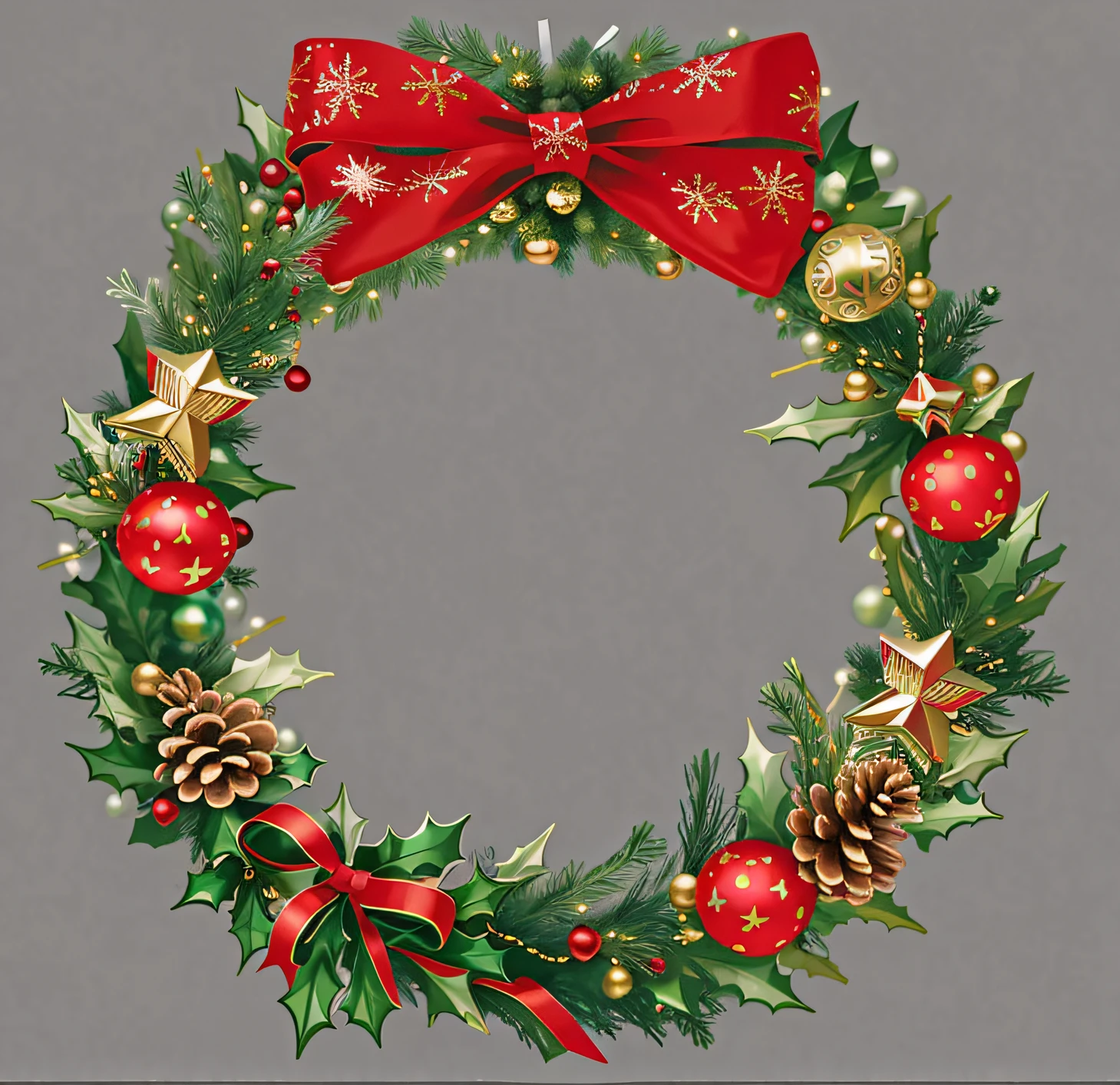 Close-up of a wreath with pine cones and ornaments, festivity, Christmas, Merry, hight decorated, ornamental halo, ornament crown, Holiday, intricate ornament halo, festivity, cheerfulness!!!, 2 0 1 5, 2015, hyper realisitc, 2 0 1 8, 2018, Round, Grand!, cheerfulness, 2 0 1 6