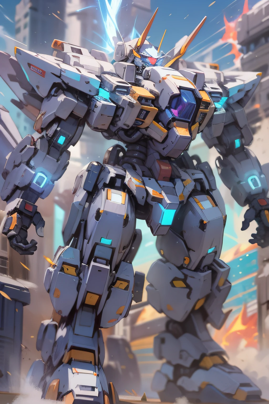 "Majestic mecha exuding its unparalleled might, radiating an awe-inspiring aura,big aura