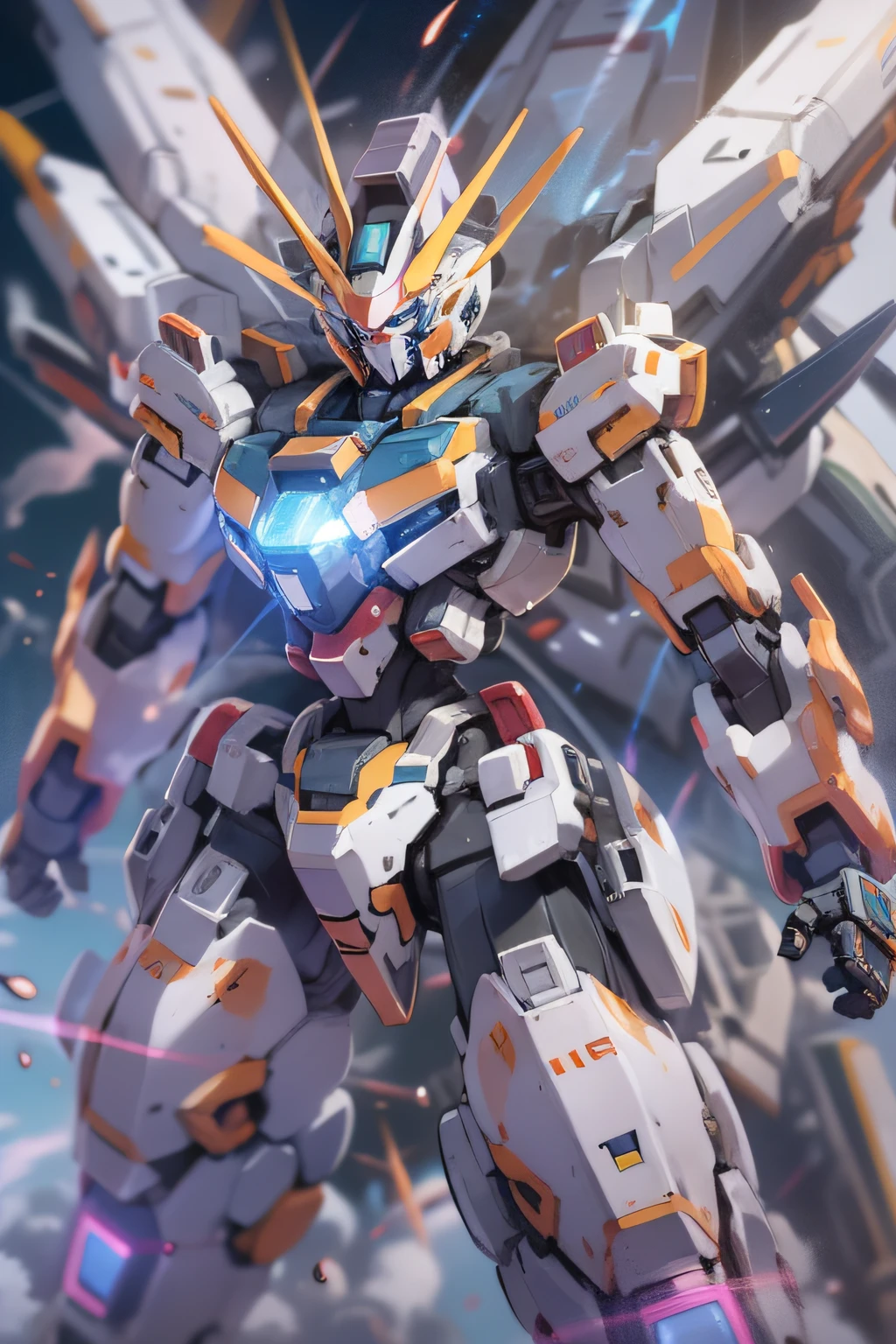 "Majestic mecha exuding its unparalleled might, radiating an awe-inspiring aura,big aura