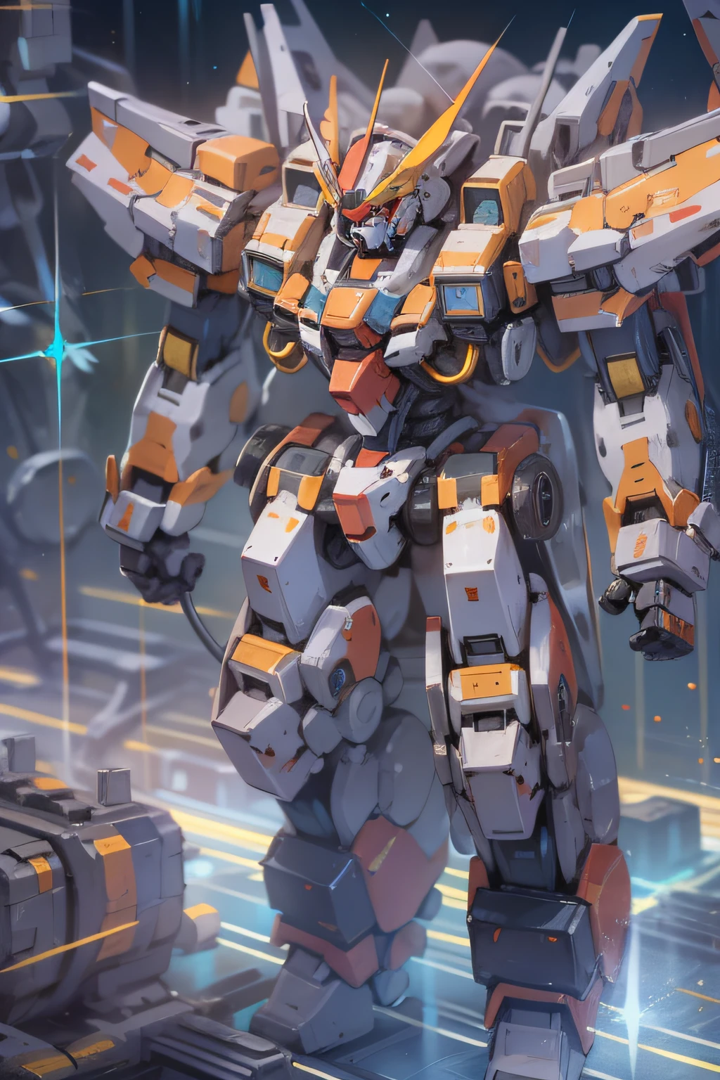 "Majestic mecha exuding its unparalleled might, radiating an awe-inspiring aura,big aura