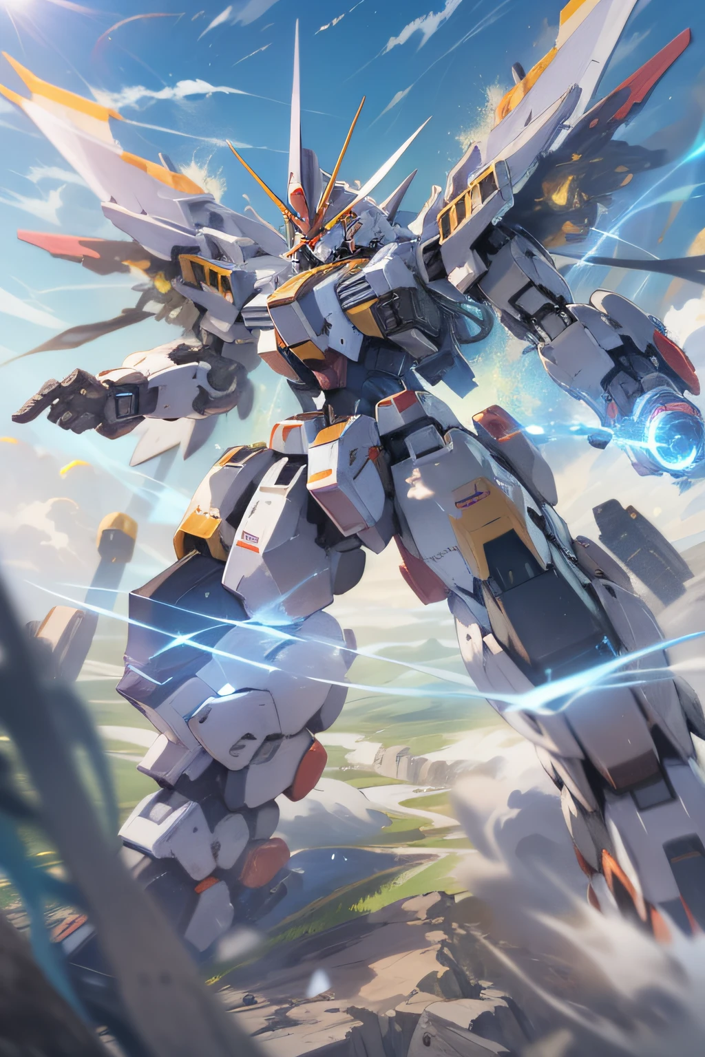 "Majestic mecha exuding its unparalleled might, radiating an awe-inspiring aura,big aura