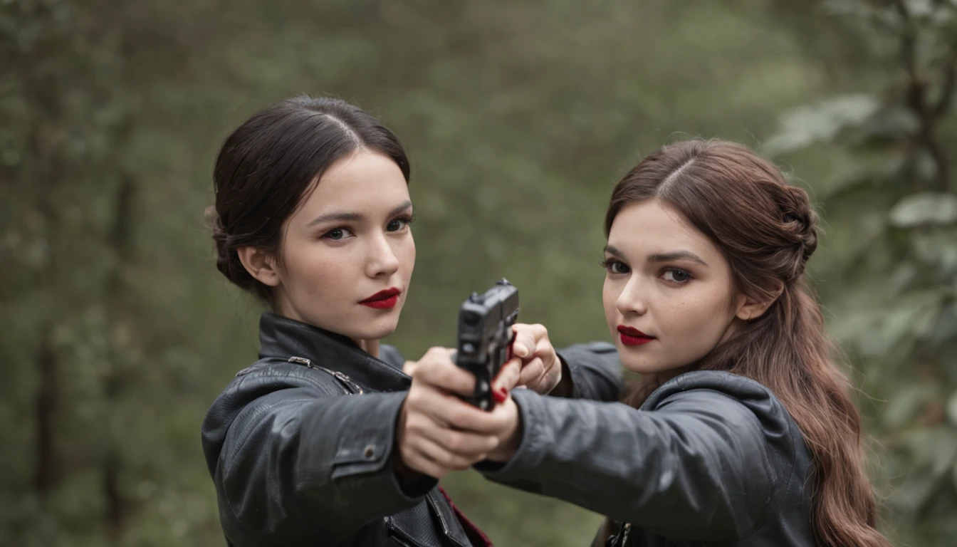 The two were armed with weapons,Stab each other in the heart。One person's blood is red,The other person is blue,One is a male human,One is a female angel