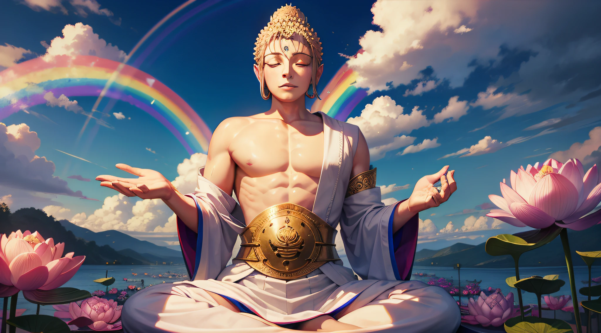 Buddha,ElysiaHoH,lotus flower,immortal,Buddha,Rainbow clouds,bodhisattva