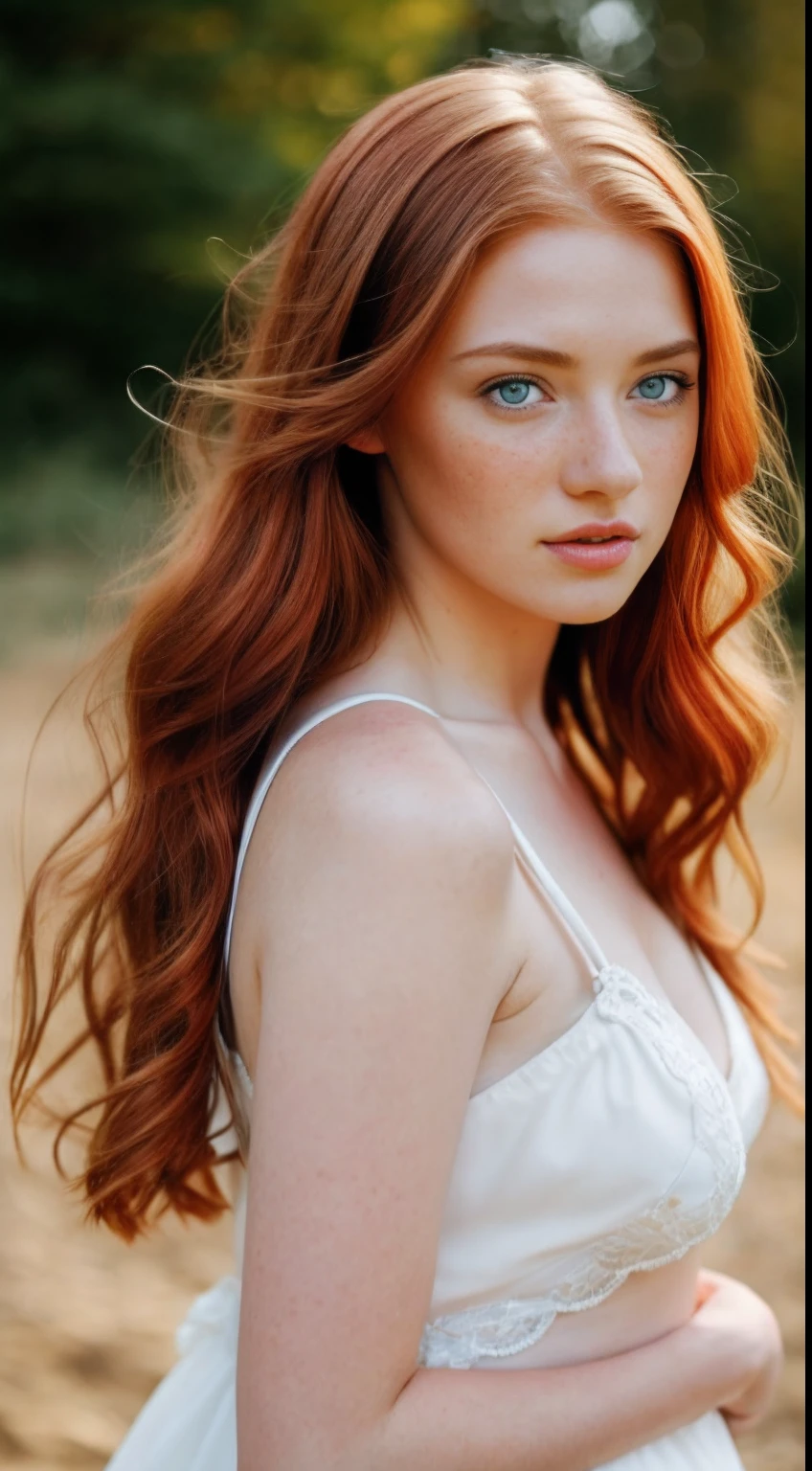 Create a realistic image of a beautiful red-haired girl with freckles and blue eyes, her face capturing a sense of charm and uniqueness. Use a telephoto lens, such as an 85mm, 100mm, or 200mm, to focus on her features and achieve a slightly blurred background that complements her appearance. Opt for a camera model like the Sony α7 III, Nikon D850 DSLR 4k, or Canon EOS R5 to ensure the image quality vividly captures the intricate details and lifelike colors.
Position the girl in a way that showcases her natural beauty and allows her personality to shine through. Emphasize her vibrant red hair, freckles, and captivating blue eyes. The soft bokeh created by a wide aperture setting, like F1.2, will add an artistic touch and gently separate the subject from the background.
Pay close attention to lighting, using a setup that enhances the girl's features without overpowering the scene. The result will be a realistic and striking portrayal of the red-haired girl, highlighting her distinctive attributes against a subtly blurred backdrop.