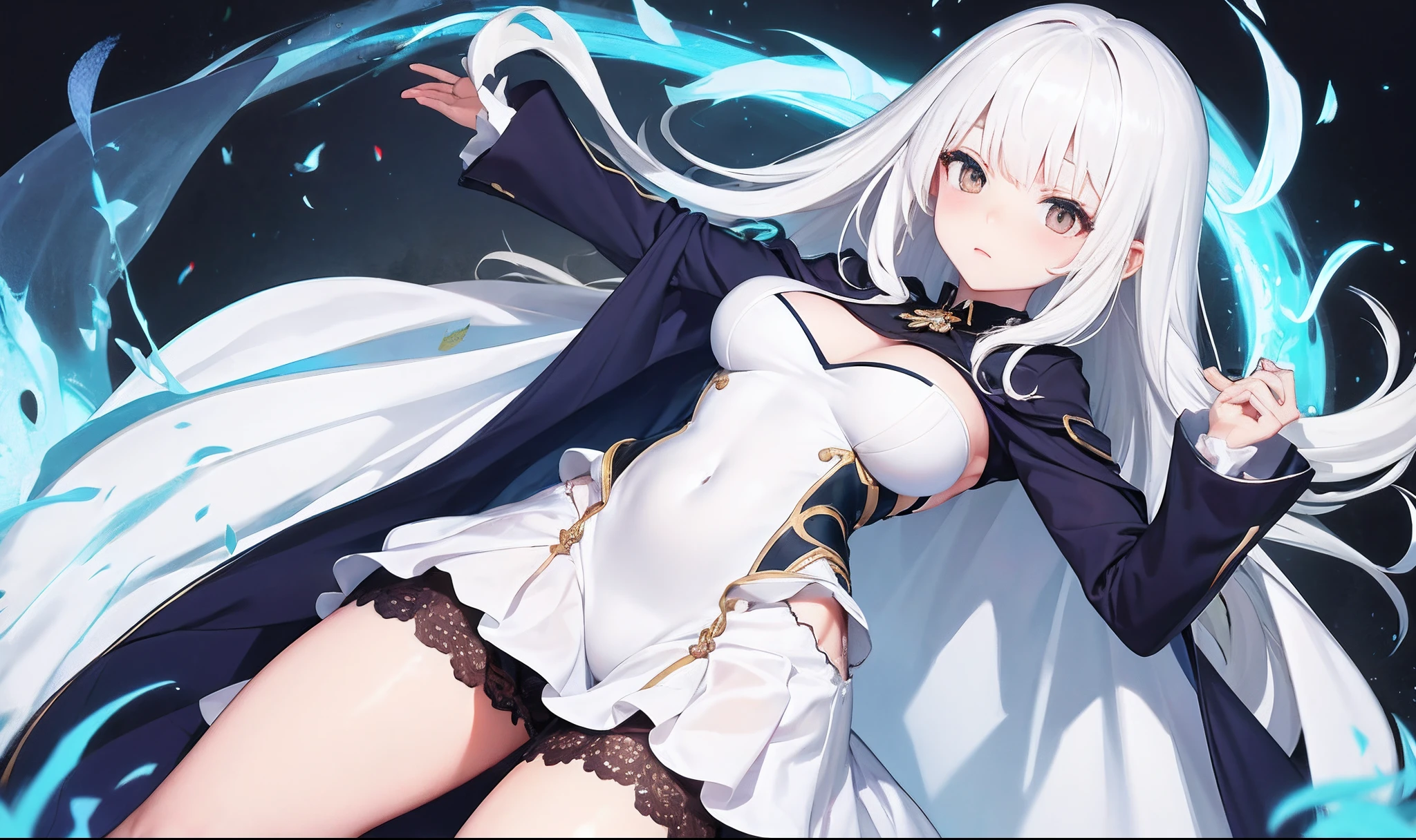 White hair loli white silk big breasts lace JK suit