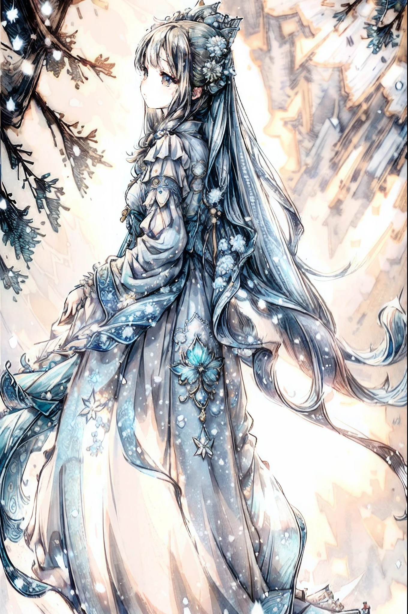 Ray tracing,{Best quality}, {{Masterpiece}}, {A high resolution}, Original, Extremely detailed 8k wallpaper, {An extremely delicate and beautiful},,incredibly_absurderes,Colorful,intricately details,art book,,(Blue and white porcelain style，hanfugirl，ancient china art style),Loli girl moonlight lake glass,(((Masterpiece))), ((The best quality, super fine illustrations, Beautiful and delicate water)), ((Very delicate light)), ((Nature, Painting)), ((Fine lighting, more transparent stars, high-quality snowflakes, high-quality mountains, very fine 8KCG wallpapers)), (plateau), (((snow mountains))), Sunrise, randomly distributed clouds, (snow field), cliff, ((rotating star sky)), ((lake in mountain stream)), Luminous Particle