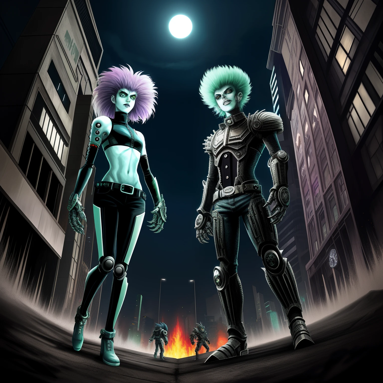 Mechanical monsters, twins, futuristic punk, scene monster invasion