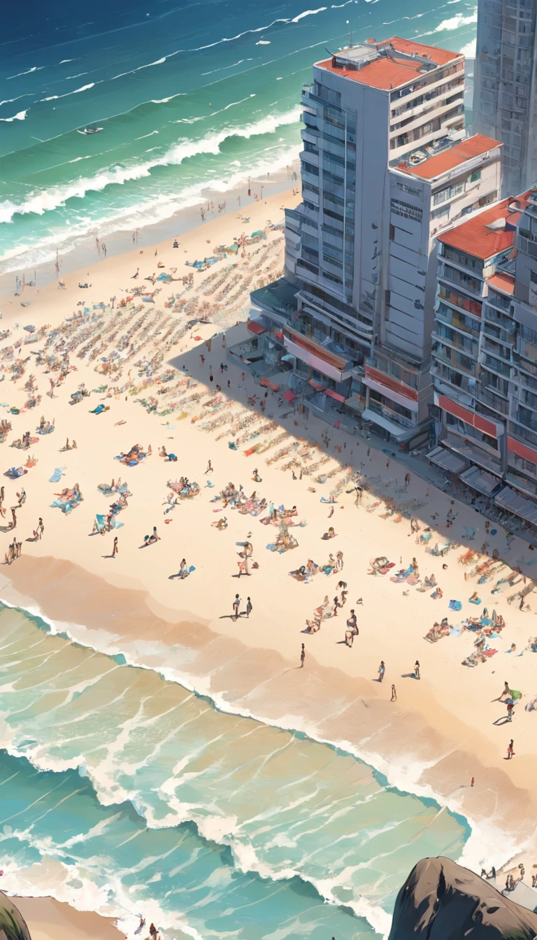 Praia de Copacabana , rio de janeiro , pessoas na praia com roupas de praia , imagem sem deformidades , melhor qualidade total , obra prima