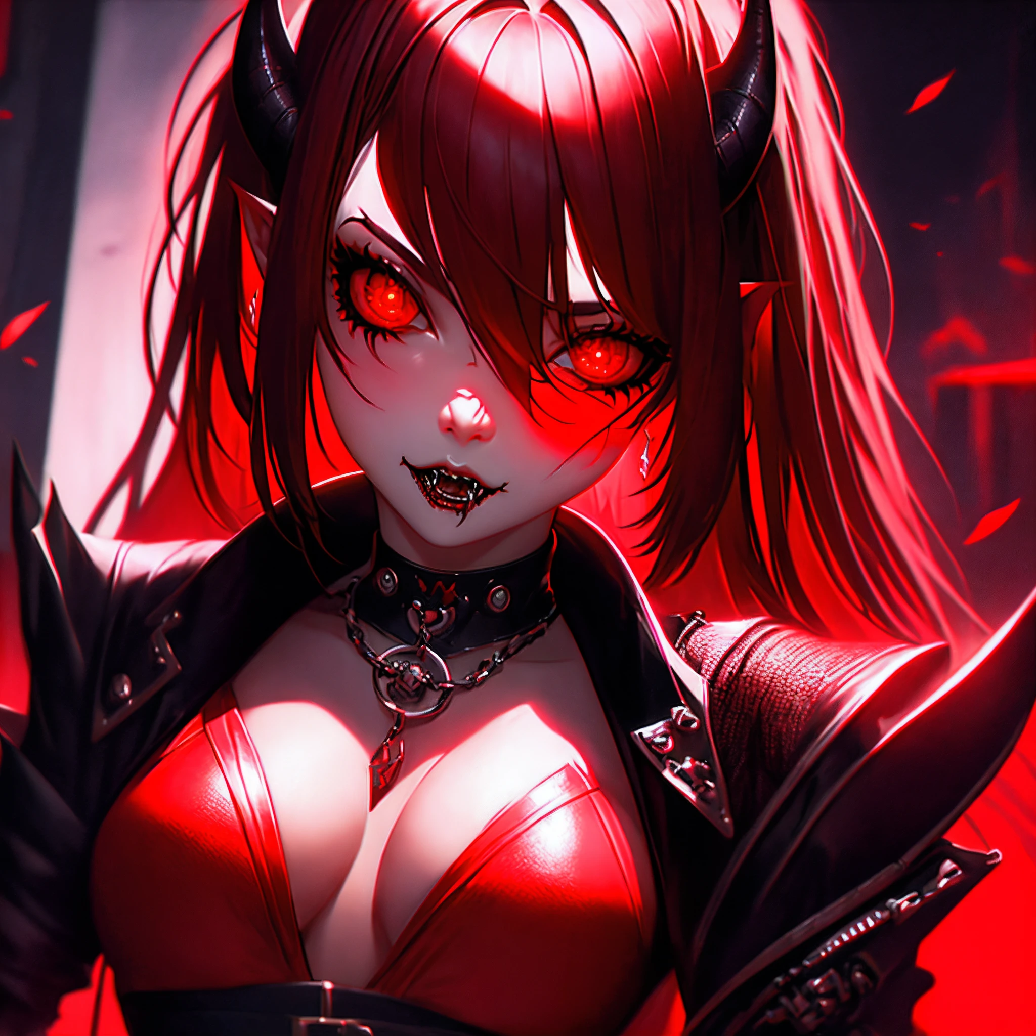anime devil girl psd, in the style of realism with surrealistic elements, hellish background, piratepunk, detailed character illustrations, 32k uhd, crimson and black, detailed character design,