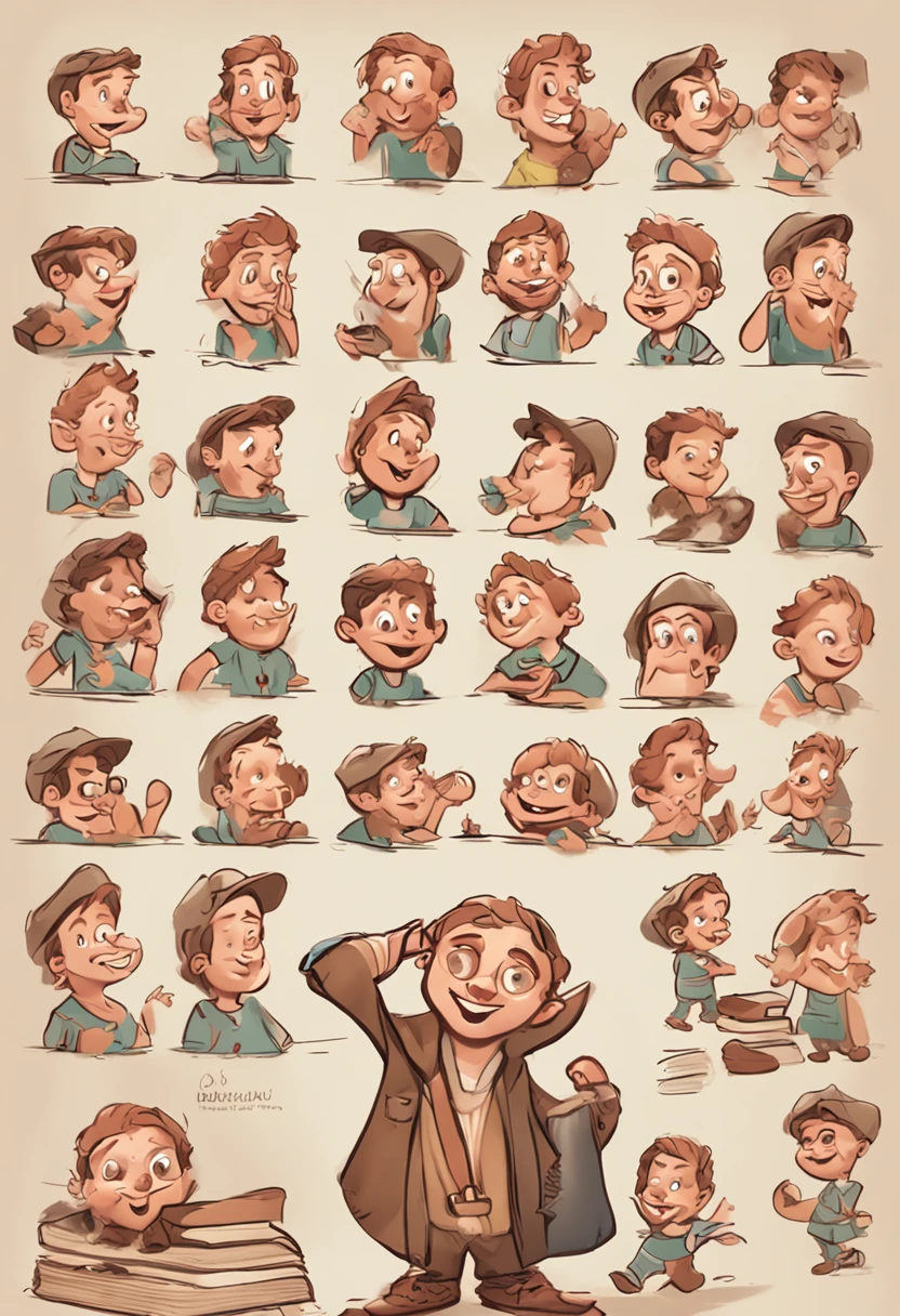 Create a character for a children's story, Menino chamado Davi, in various positions and expressions with white background, painting digital adorable, Arte infantil em Artstation, fanart detalhado, personagem bonito dos desenhos animados, Retrato bonito, bela arte digital, Retrato de Lofi, Belo estilo de arte,