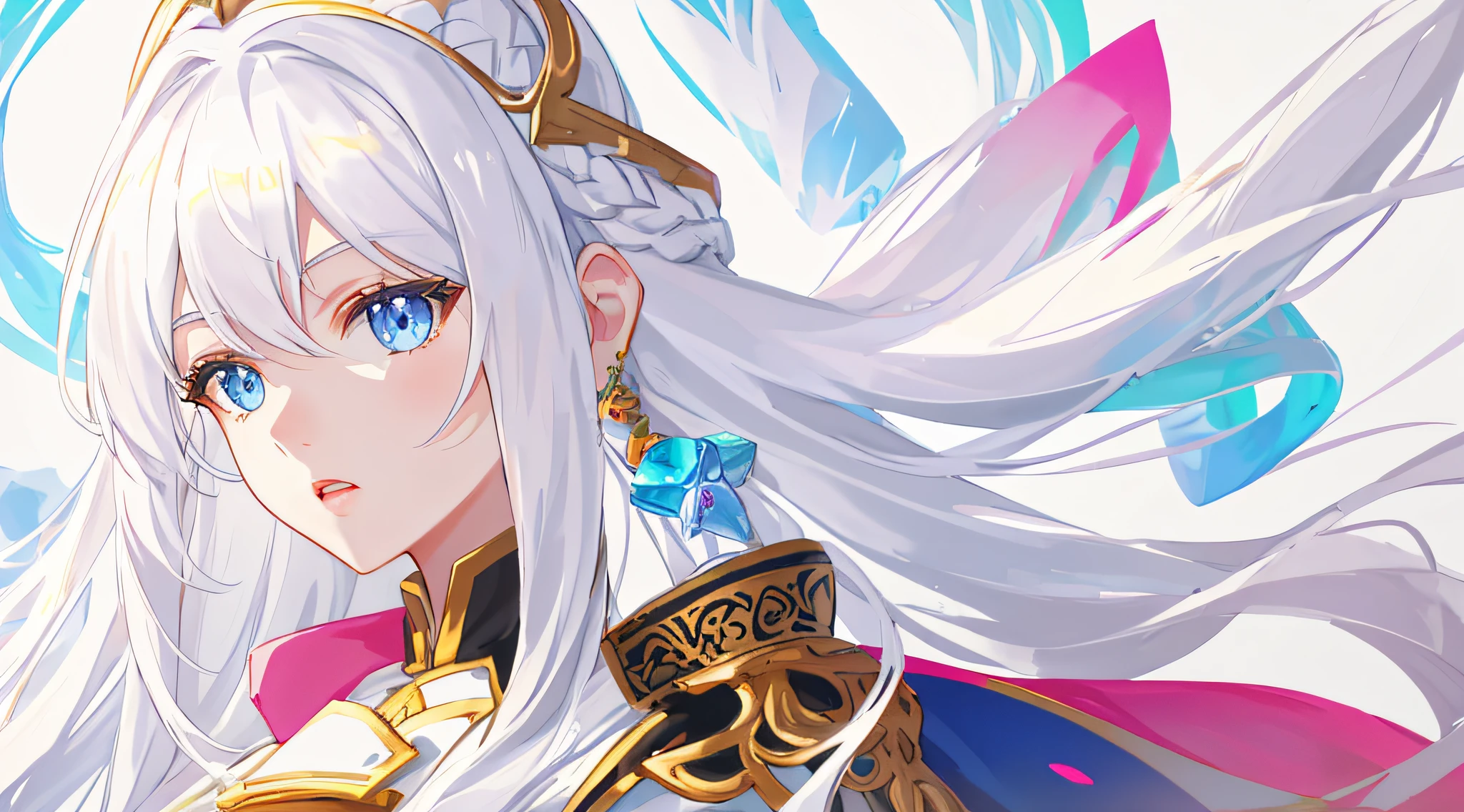Bust avatar,Wonderful young girl,long white hair,Close-up head,Colorful background,