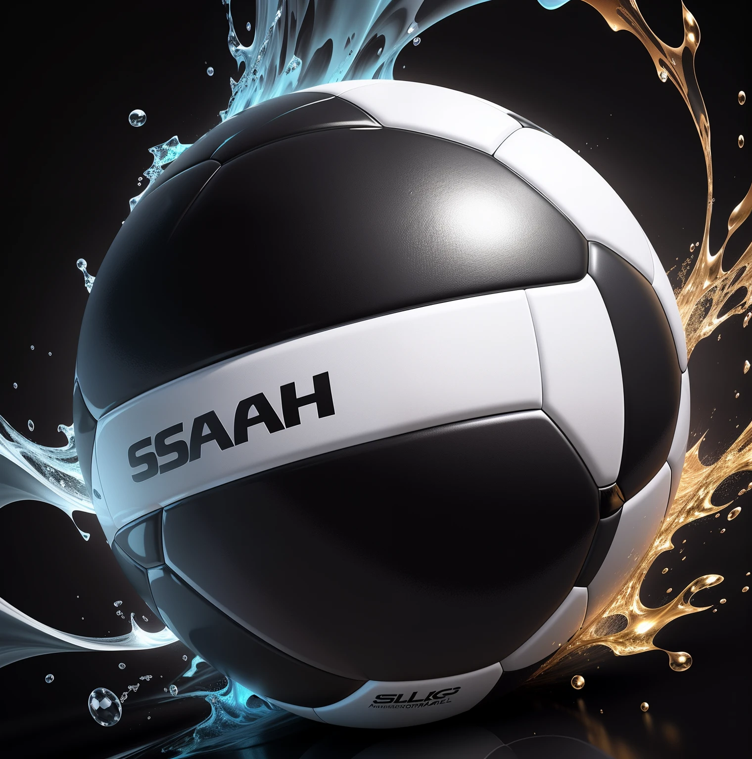 Allafid black and white football，There are lightning bolts and splashes of water around, SSAO 8 K, high contrast hyperrealism 8k, Product photography 4 K, 3d high octane render, soccer ball, rendered in cinema 4 d, Rendered in Cinema4D, High contrast 8K, rendered in keyshot, Clear detail 8K, Vray smooth, smooth surface render