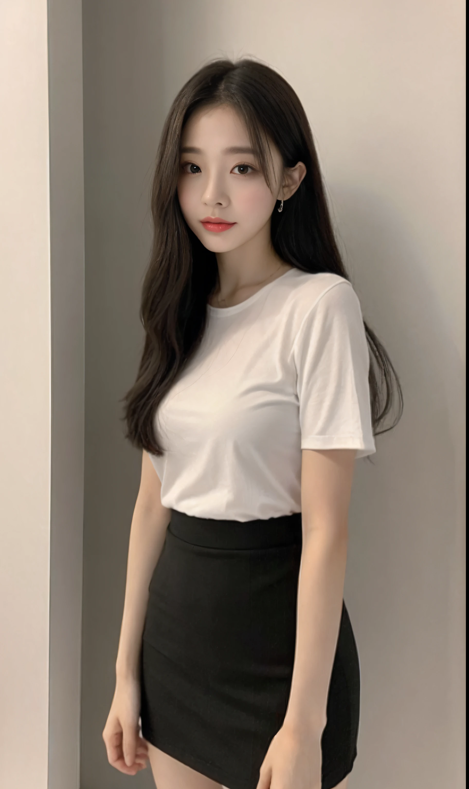 top-quality、facefocus、softlight、(depth of fields)、超A high resolution、(Photorealsitic:1.4)、Raw photography、(portlate:1.4)、
1 Japan Girl, OL、back viewing、独奏, cute little, (a smile:1.1),, Detail Beautiful Face,
s Office、(large full breasts:1.2)、(Business Suit Skirt)