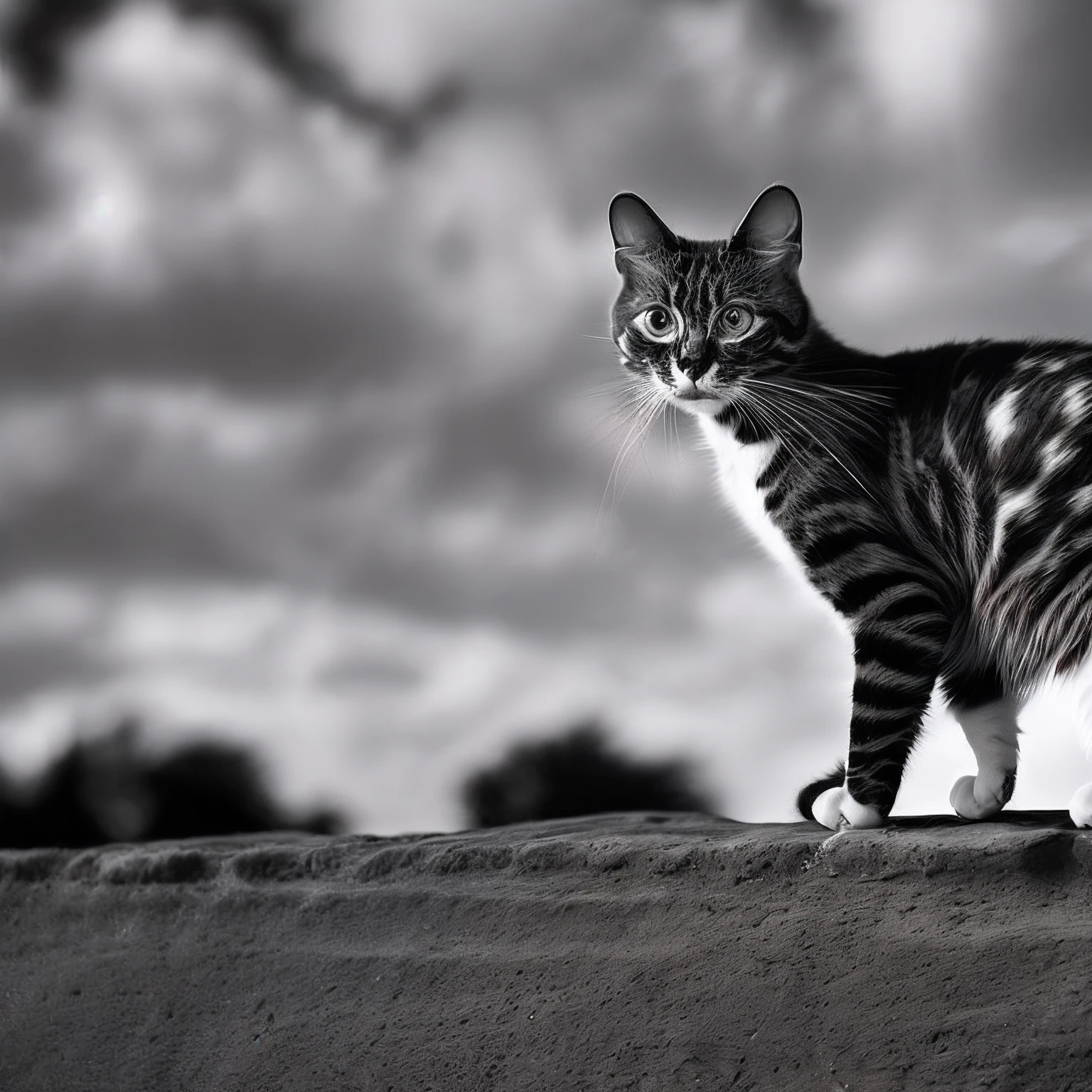 photo,Black and white cat,realistic, frying in the sky,