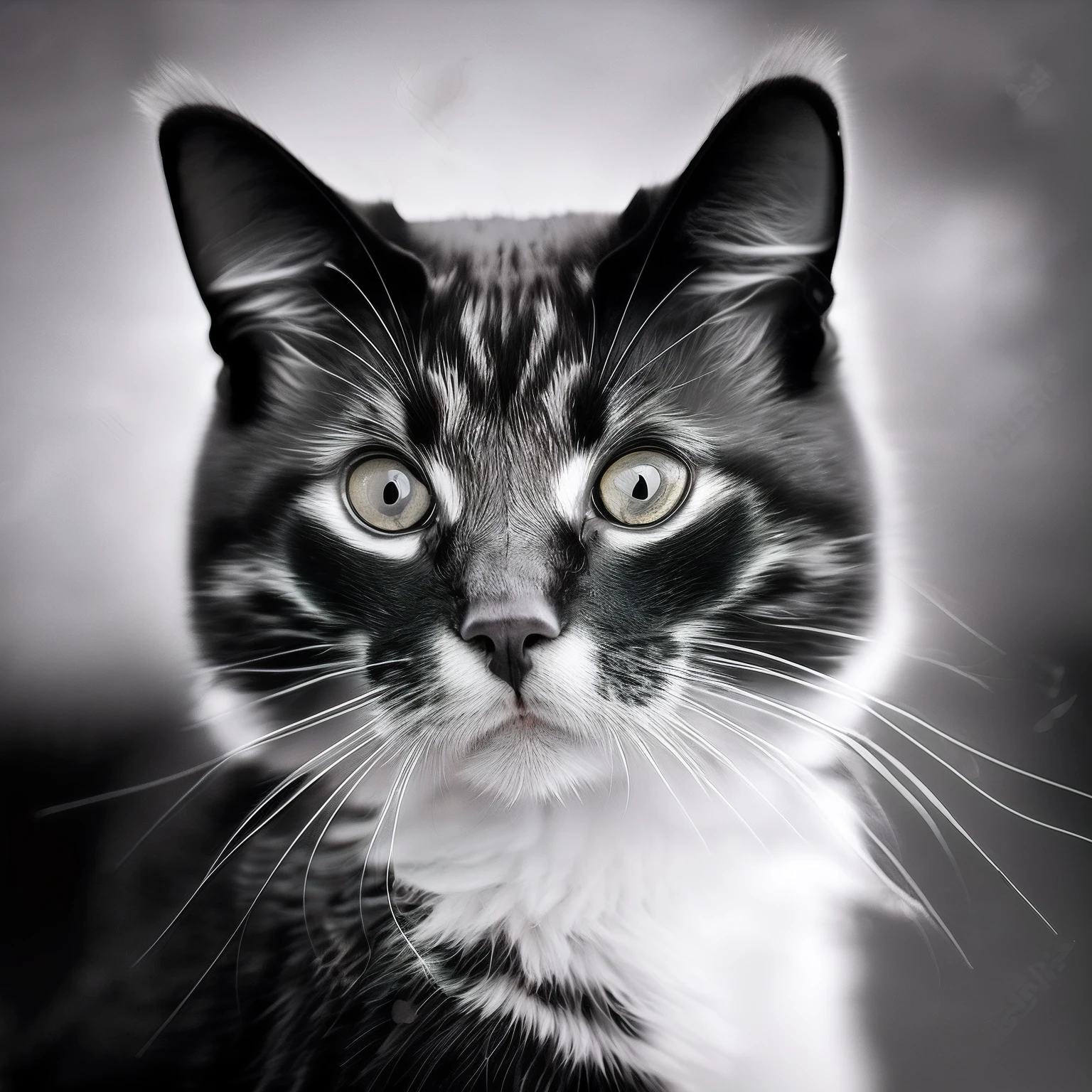 photo,Black and white cat,realistic, frying in the sky,