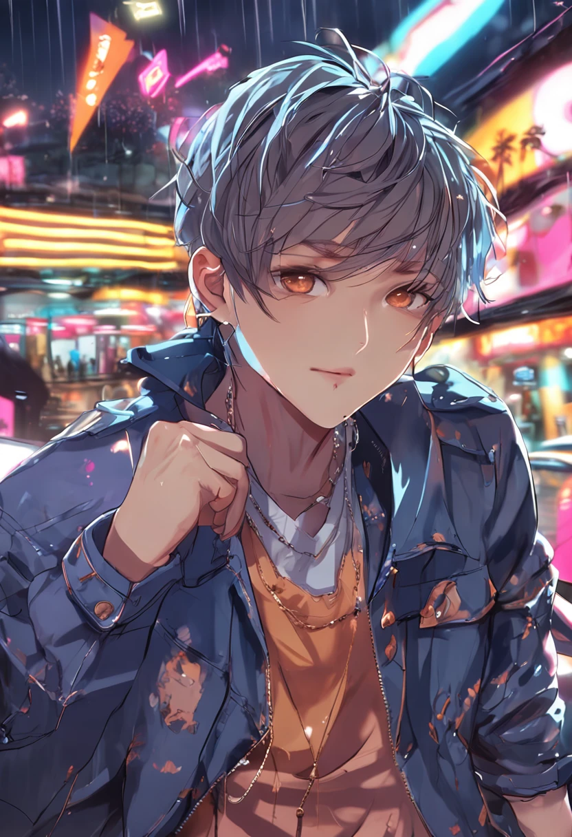 "Image Quality: 8K (Best Quality Scale: 1.2), Artistic Style: Realistic, Photorealistic Factor: 1.37, Clarity: Ultra High Definition, Subject: 2 teens handsome boy and cute girl driving , different k pop outfit random hair blue, or brown neon color and other sbrown neon color, feather hair ornament, neon colors, flashes, stunning night sky, two Teenage random boys or girls (16 years old), Notable Features: Pleasant Smile, Closed Mouth, Exquisite Details, Lovely Nose, Composition: Full Body, Damp Hair, Context: Amidst Colossal Dalsefo, Korean idol looks, k pop looks, clear symmetrical clear teeth, very detailed, car show model, sweet moment very funny