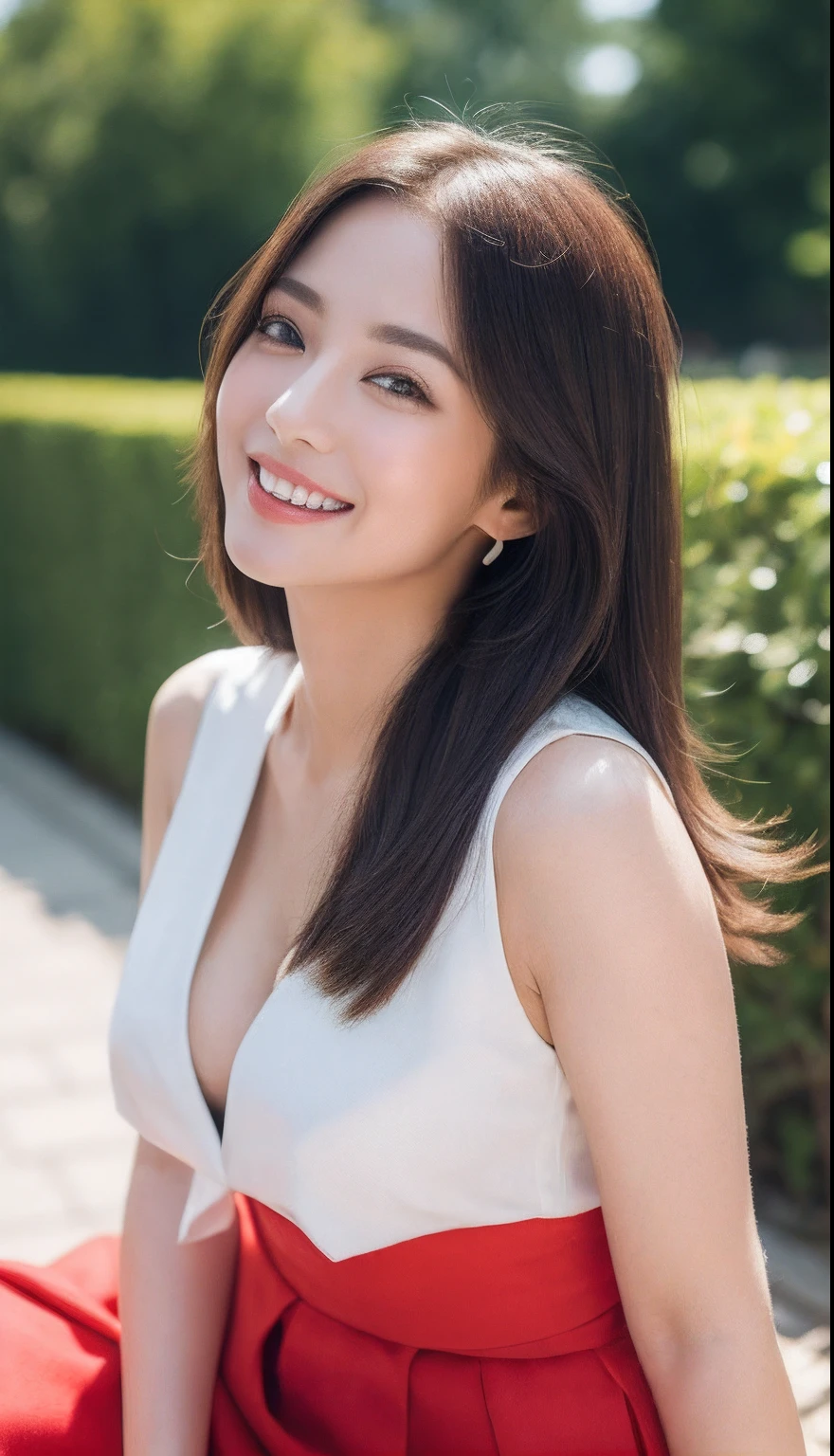 Fashion model 18 years old [[[[Close-up cleavage]]]], [[[[?????????]]]], [[[[rapeseed]]]], [[[[bshoulders]]]], perfect  eyes, Perfect iris，perfect lips，perfect teeth，Perfect Skin，with fair skin，HighDynamicRange，Movie Girl，(delicated face)，(Highly defined faces)，Pink casual wear，The background is green trees，fresh flowers，4K Ultra HD, 超高分辨率, (realistically: 1.4), Best quality at best，tmasterpiece，（pastel colour：1.2）