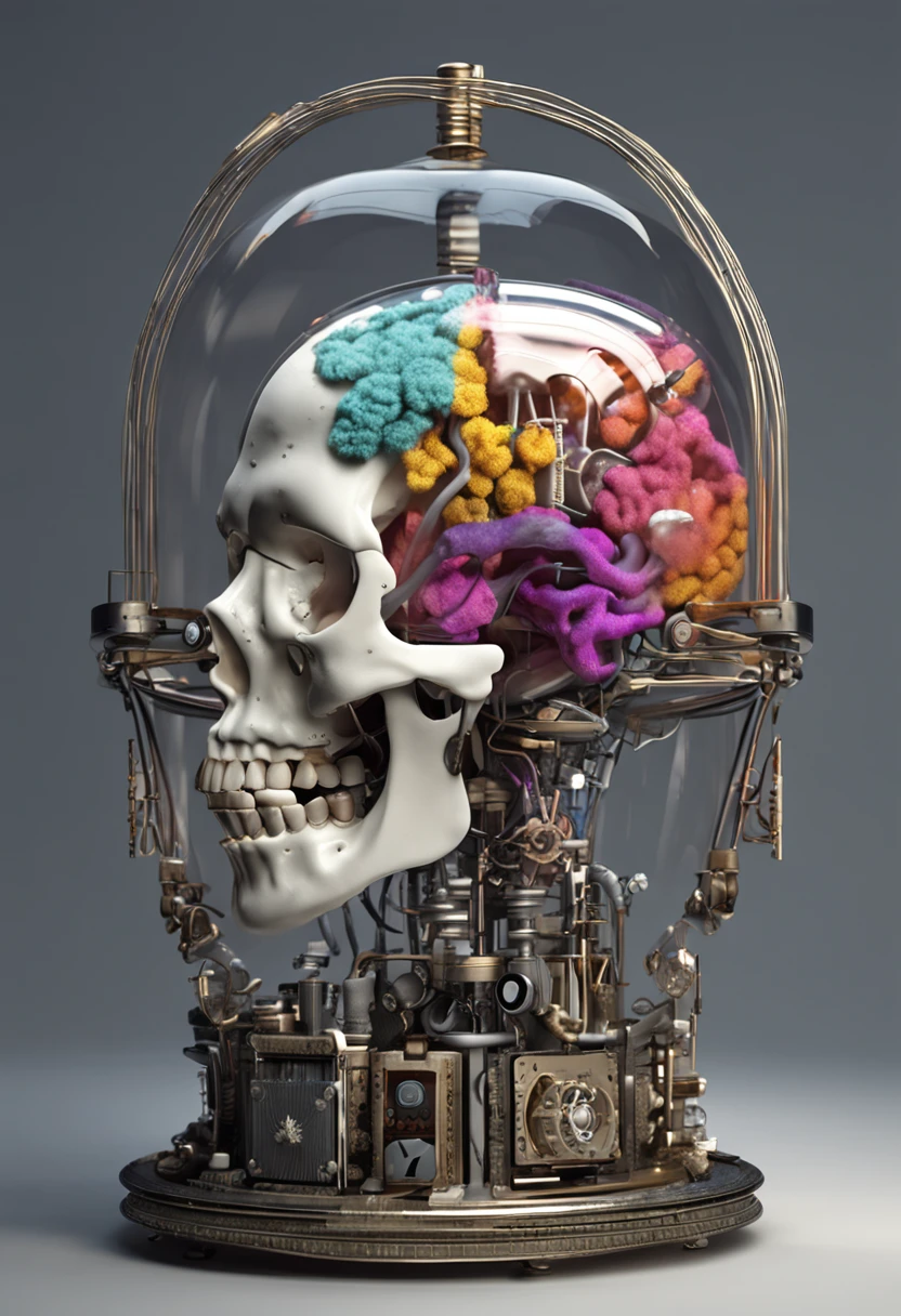 3D render of a sci-fi baroque concept design of anatomically correct brain device with terrarium, steampunk, intricate details, scientific, hyper detailed, photorealistic