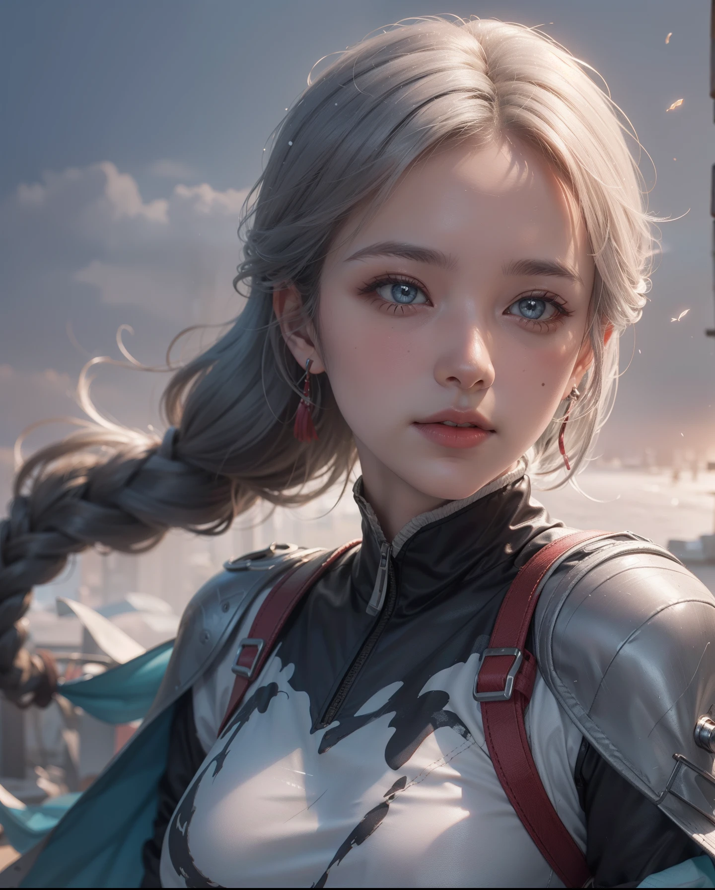18 yo girl, white spider man suit, short blunt hair, blonde, beautiful face, rain, roof, masterpiece, intricate detail, perfect anatomy