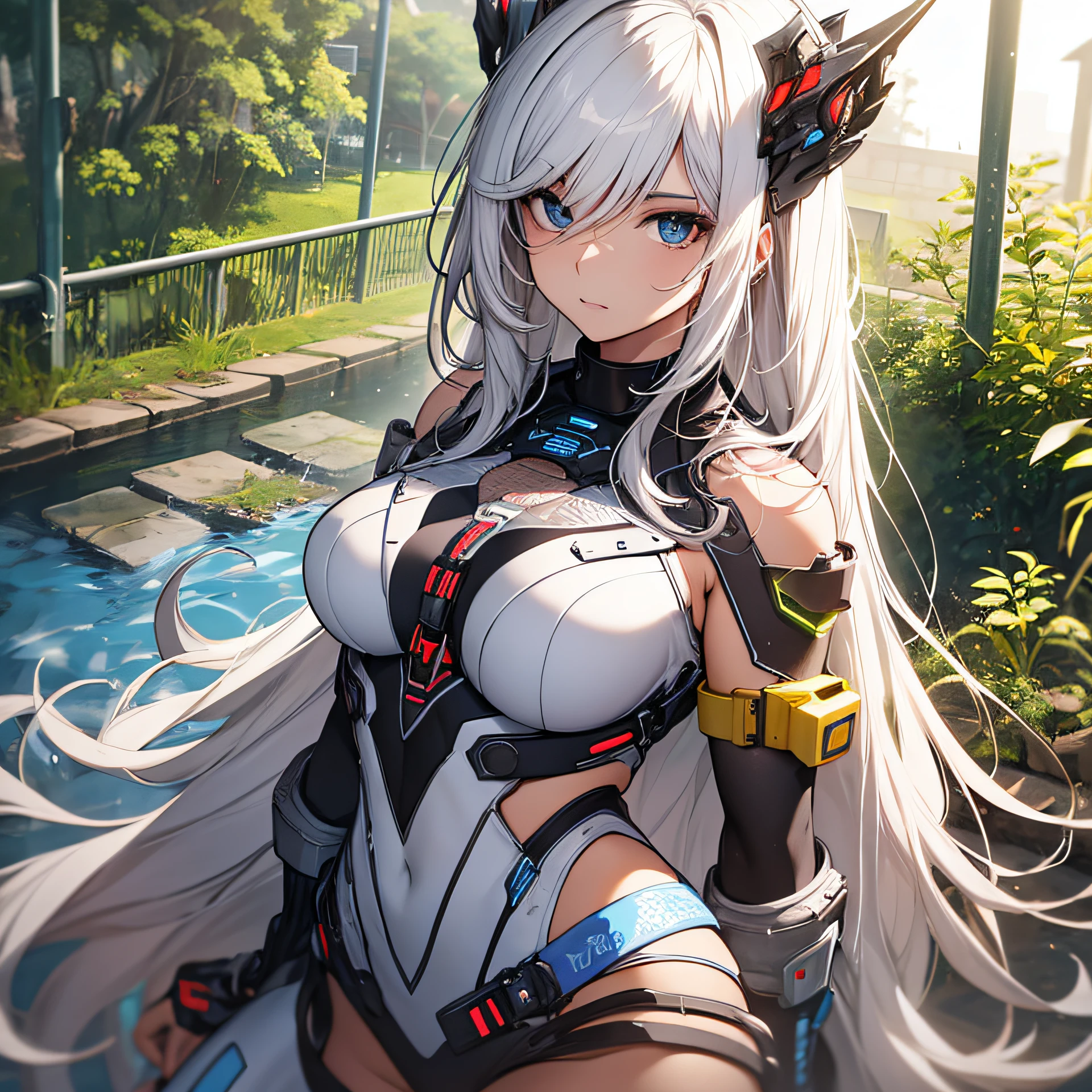 Eir white hair blue eyes training at the gym wearing a bikini smiling