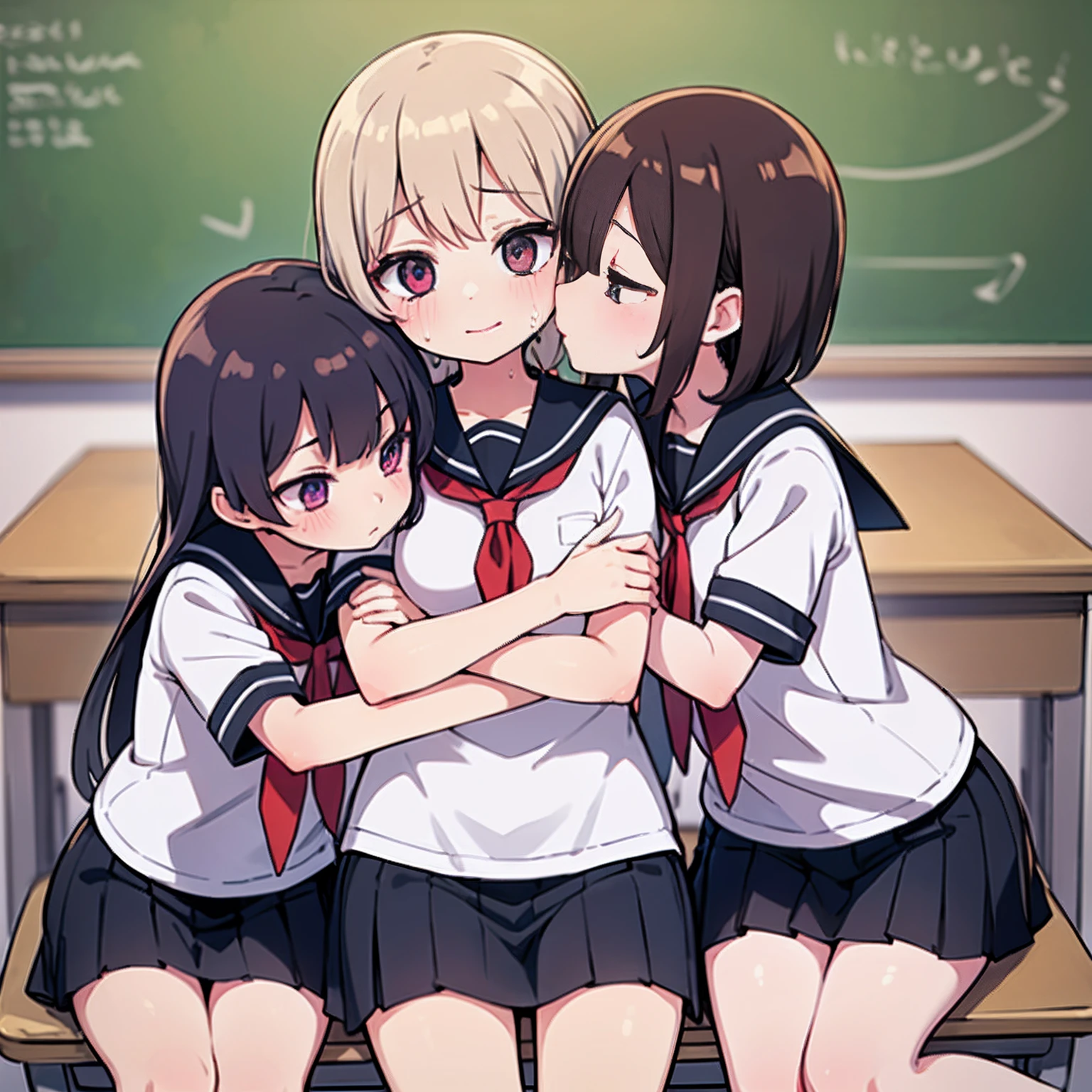 ((((masterpiece)))),((((mutual hug)))), ((high quality)),offical art,beautiful detailed eyes,(god painter), (Top quality),pov, lesbian rape,crying,((3people)),((famous artist)),,female fingering,(((fingering other)))detailed,ijime,oppai ,fff,(((boy caught between women))),lolil,loli facesugaki),gyaru,lesbians sex,((yuri)),loli ,sittinde by side,lesbian, sexual bullying,((((3girls)))),((sitting)),ecstasy,hands on others, sweat, vulgarity,smile,sailor suit,mini skirt,fingering,outline,❤️,talking Heart,perfect fingers,miniskirt,beautiful lighting,kiss,in class room,