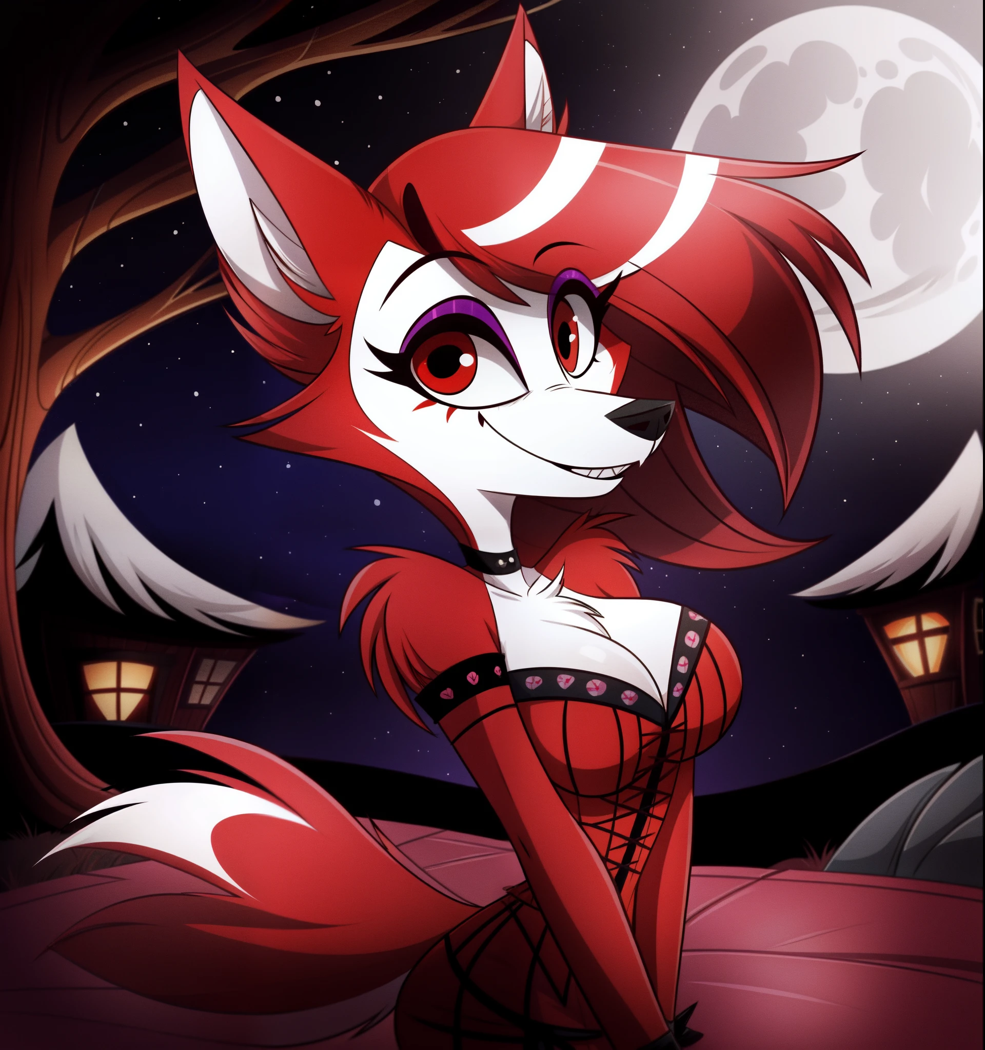 (Vivziepop style), anthro, breasts, canid, canine, female, fur, hair, mammal, solo, (werewolf), zoophobia, (by vivzmind)