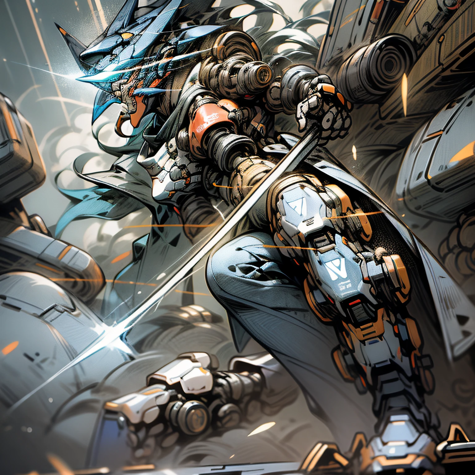 "Powerful and invincible mech radiating a sense of unstoppable force."