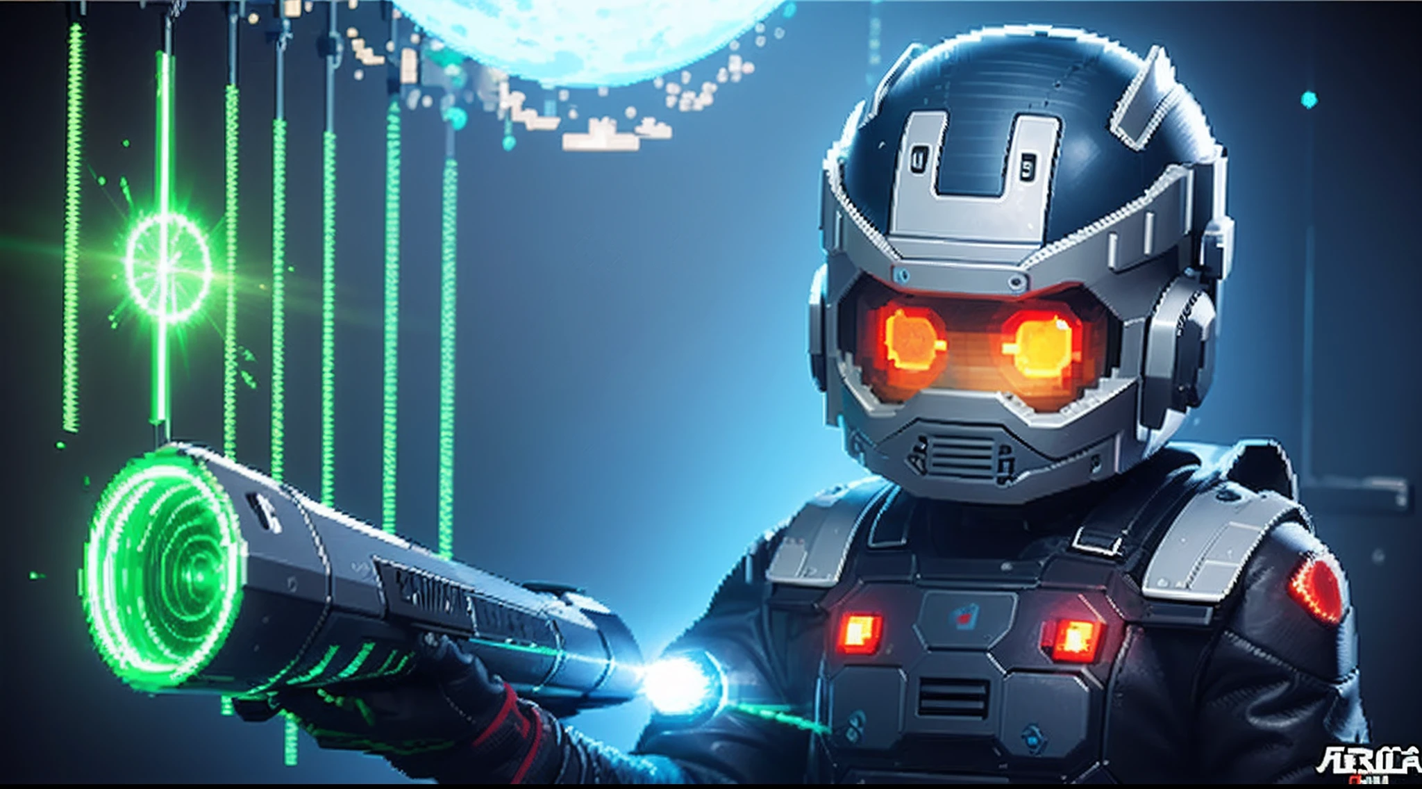 pixel game,character design,Sci-fi suit,Warrior with a laser gun, Pixel art #pixelart