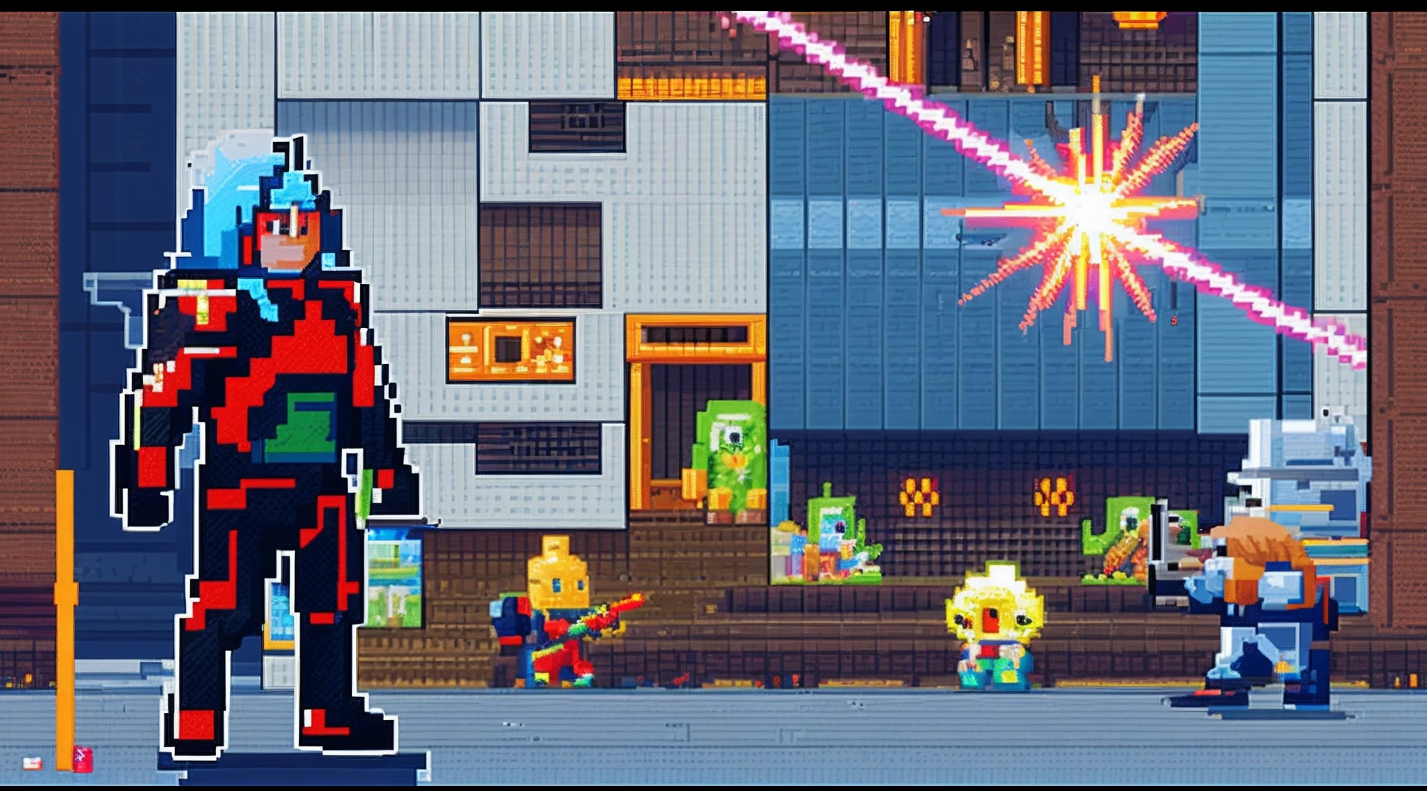 pixel game,character design,Sci-fi suit,Warrior with a laser gun, Pixel art #pixelart