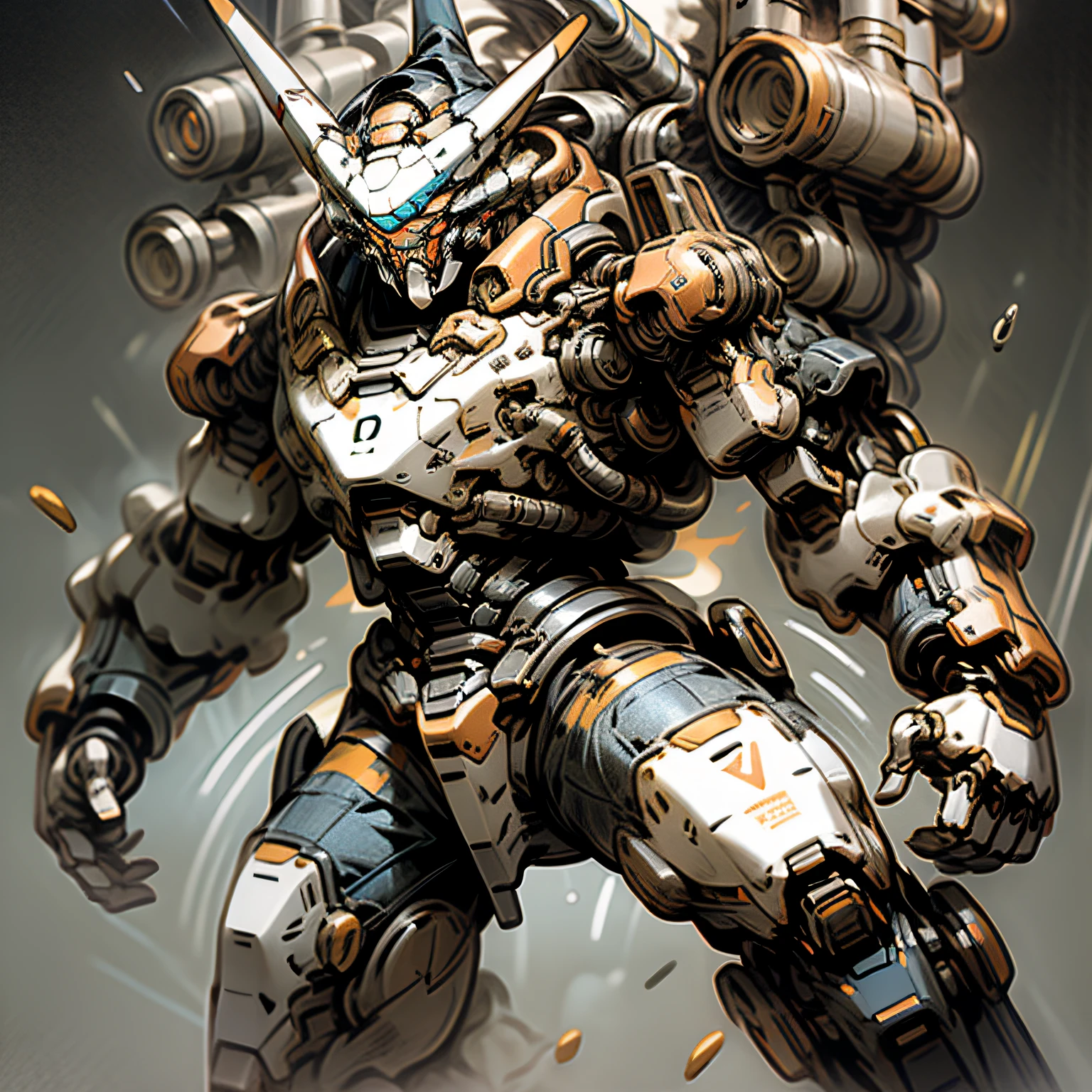 "Powerful and invincible mech radiating a sense of unstoppable force."