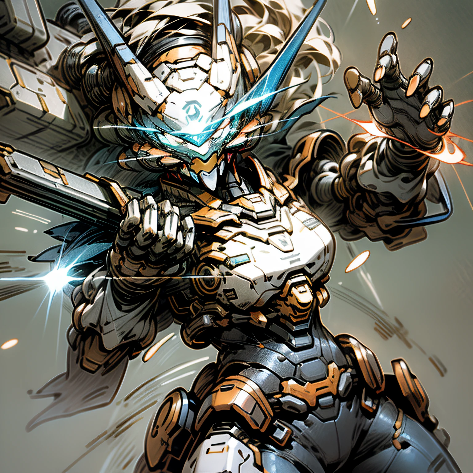 "Powerful and invincible mech radiating a sense of unstoppable force."