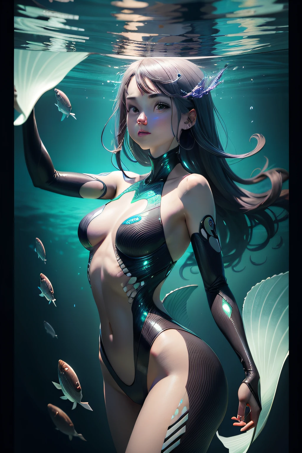 radiating，variation，human's body，the ocean，The fish，Cyber style，Complex composition，sprout，Smooth Rendering，Jelly is applied thickly