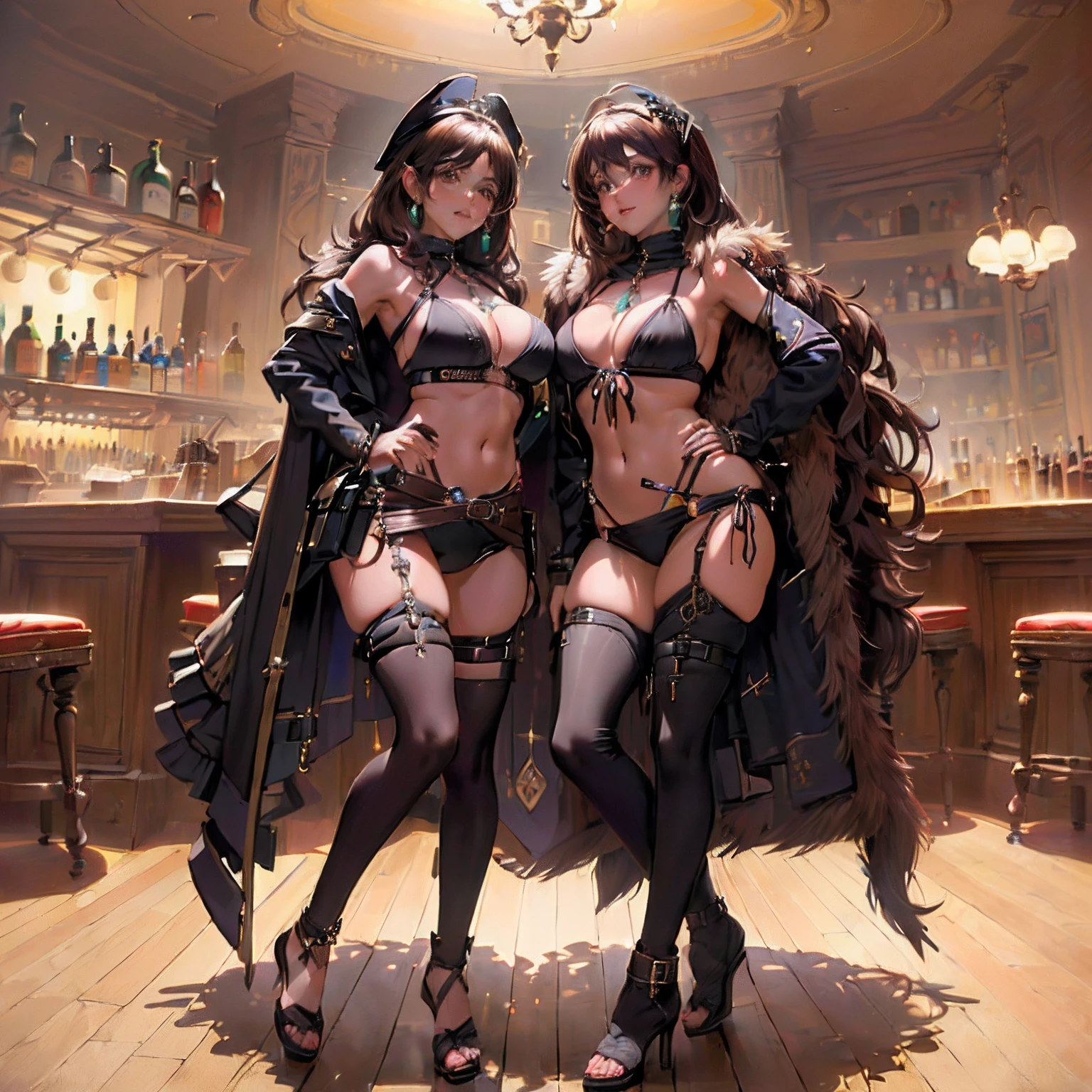 (Midynight, necesitar, 8k, tmasterpiece:1.3), Figura perfecta mujer hermosa:1.4, Abdominales delgados:1.1, ((dark brown hair, teta enorme:1.1)(sin pantyless)(sin bar)Pechos inferiores desnudos