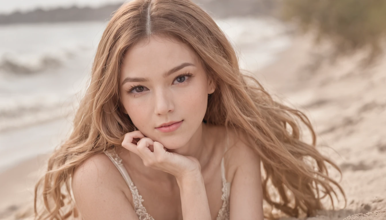 tmasterpiece，High-quality picture quality，rich details​，High quality details，Strong visual impact，Perfectcomposition，Sunny beach，Several girls frolicking，The youthful smile of the overflower，looking to the camera，Petting the，Lace，wavy and long hair，perfect bodies，Big breasts Thin waist，Wide hips，(（huge tit）)